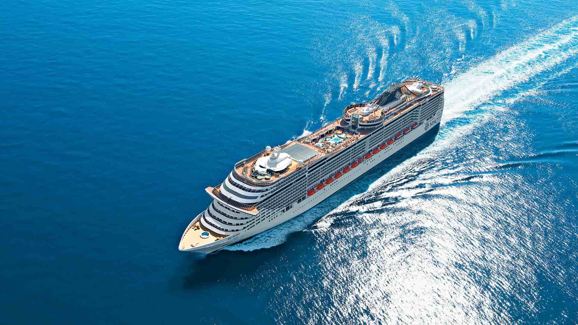 MSC Divina sailing in the open ocean during an exciting cruise voyage.
