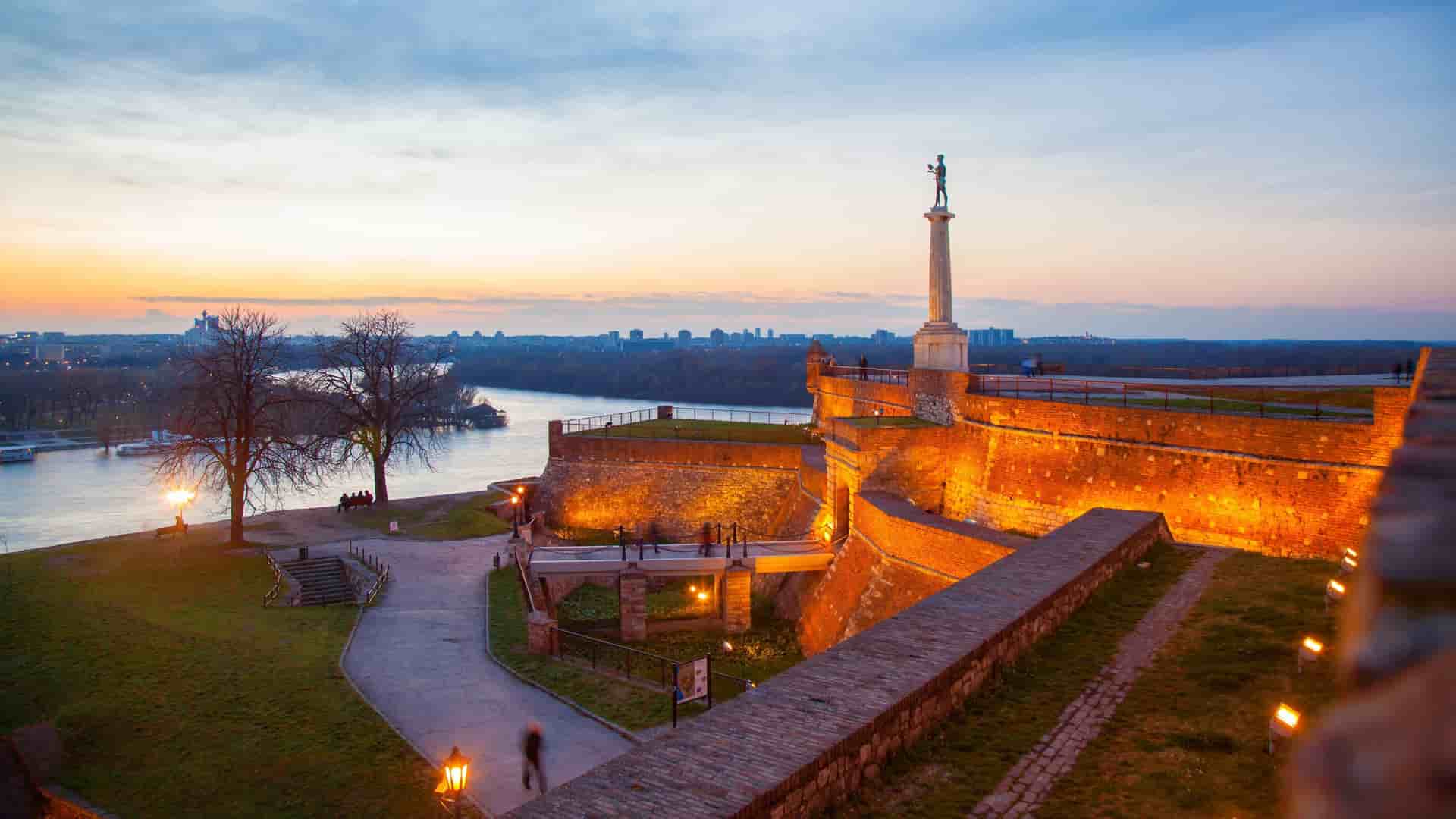 Belgrade Fortress at twilight.