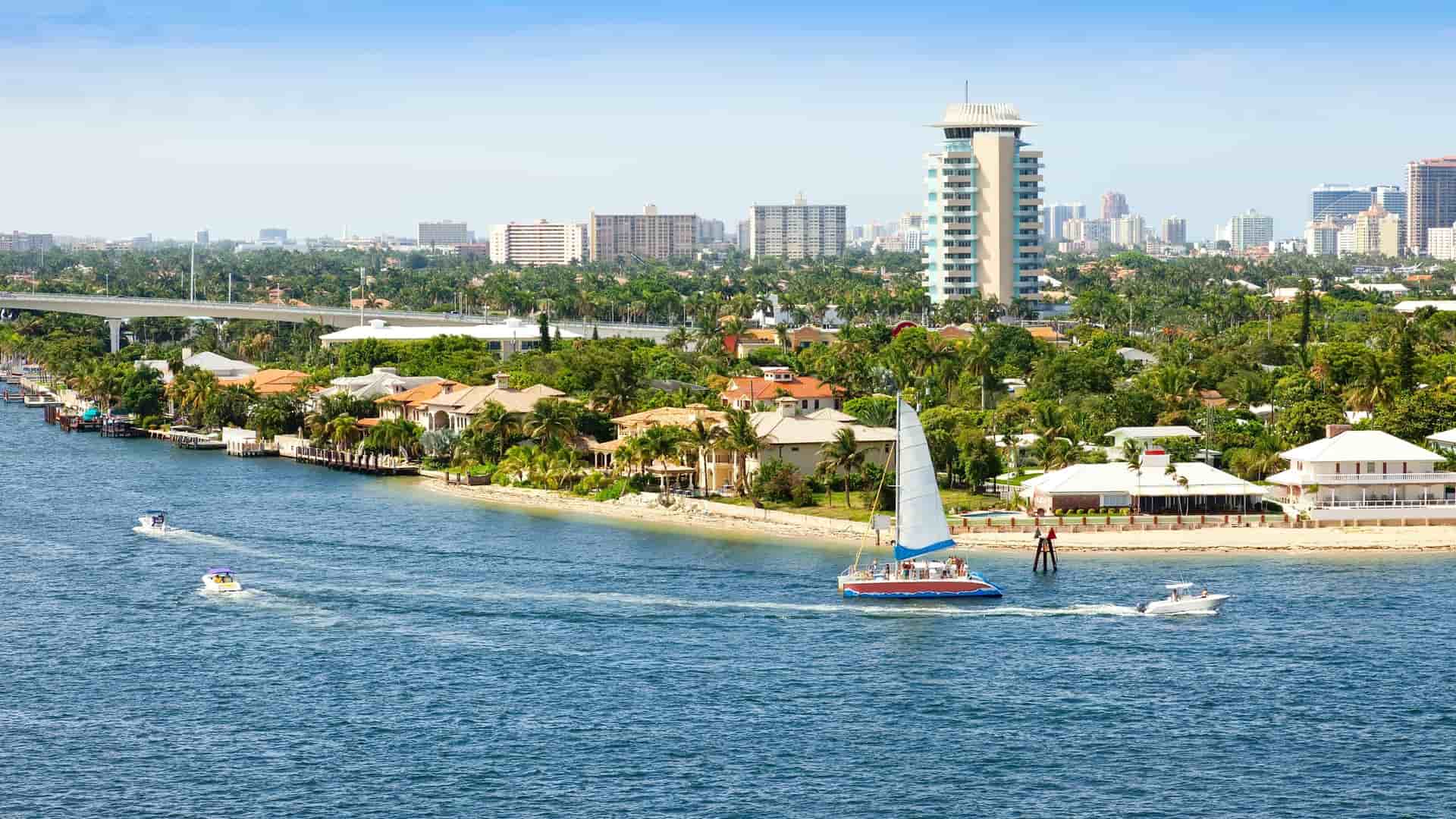 Boats on a canal in Fort Lauderdale.