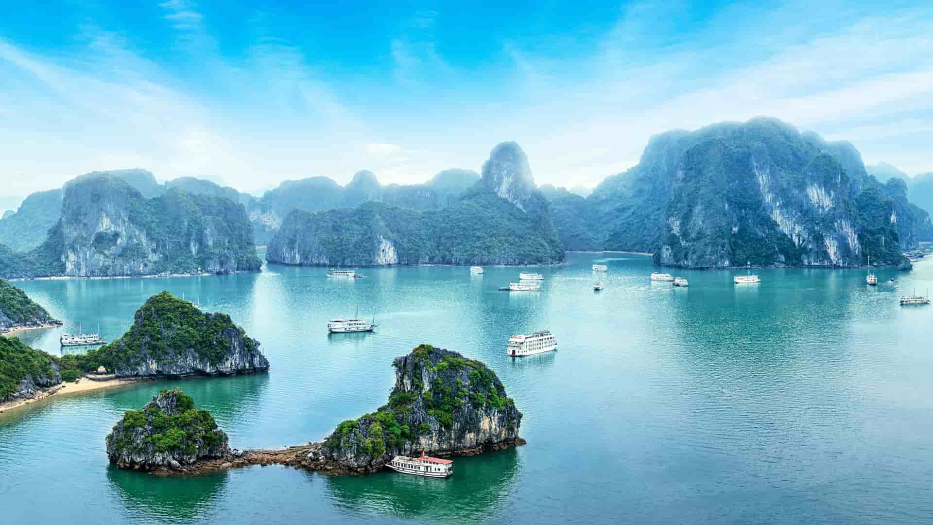 Limestone karsts in Ha Long Bay.