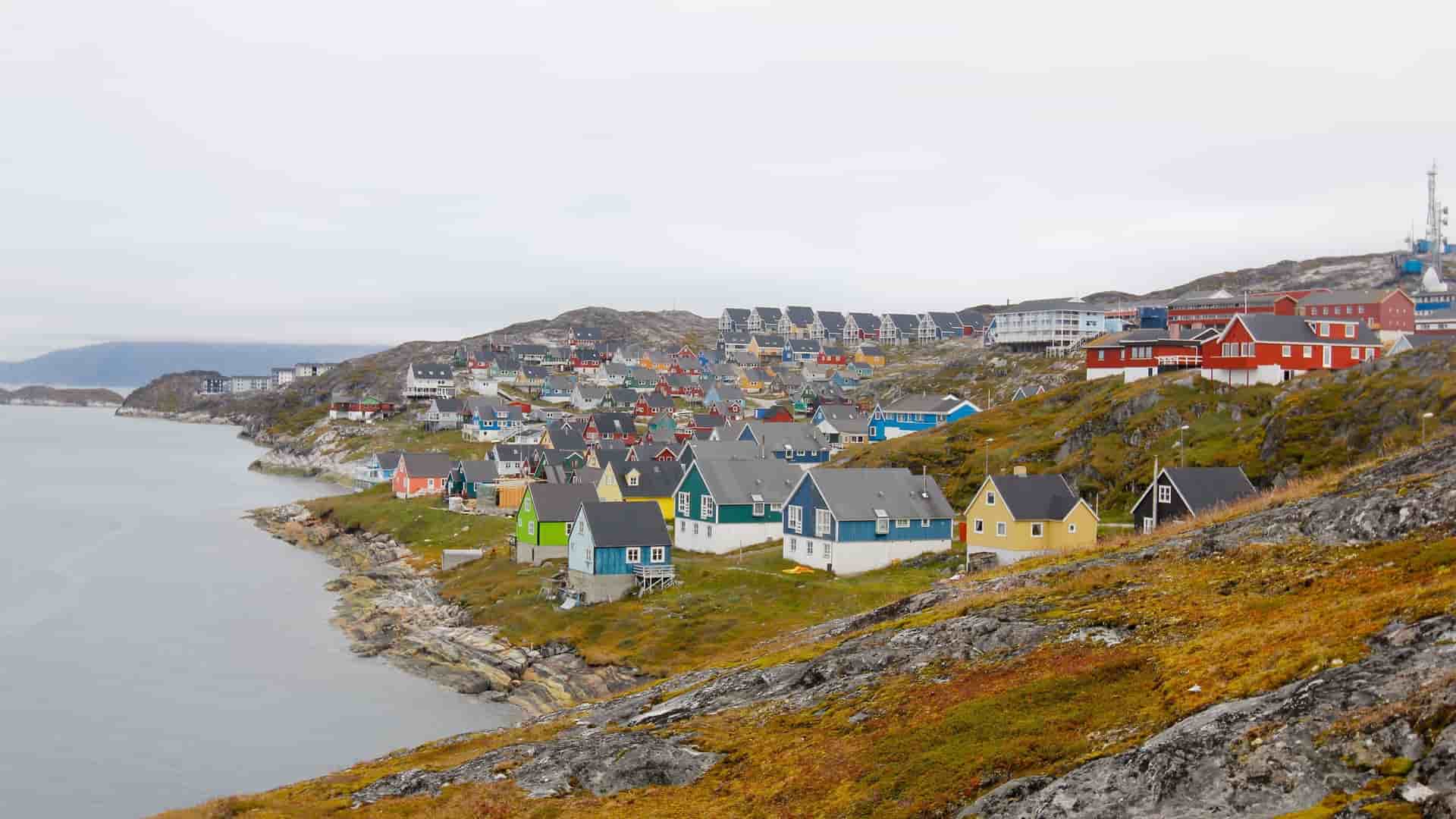  Colorful houses along the waterfront in Nuuk, Greenland.