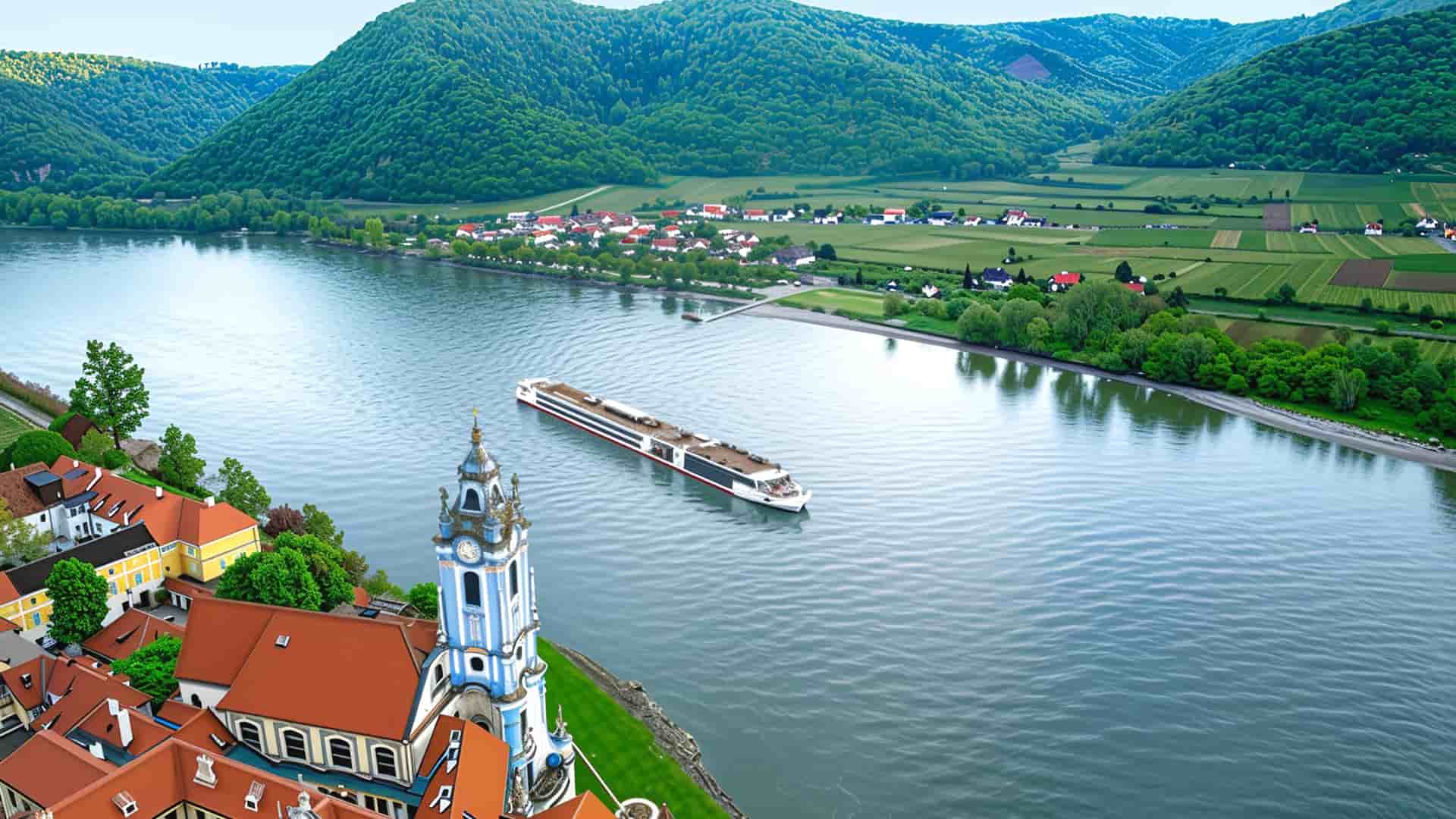 Viking Ve sailing on a European river.