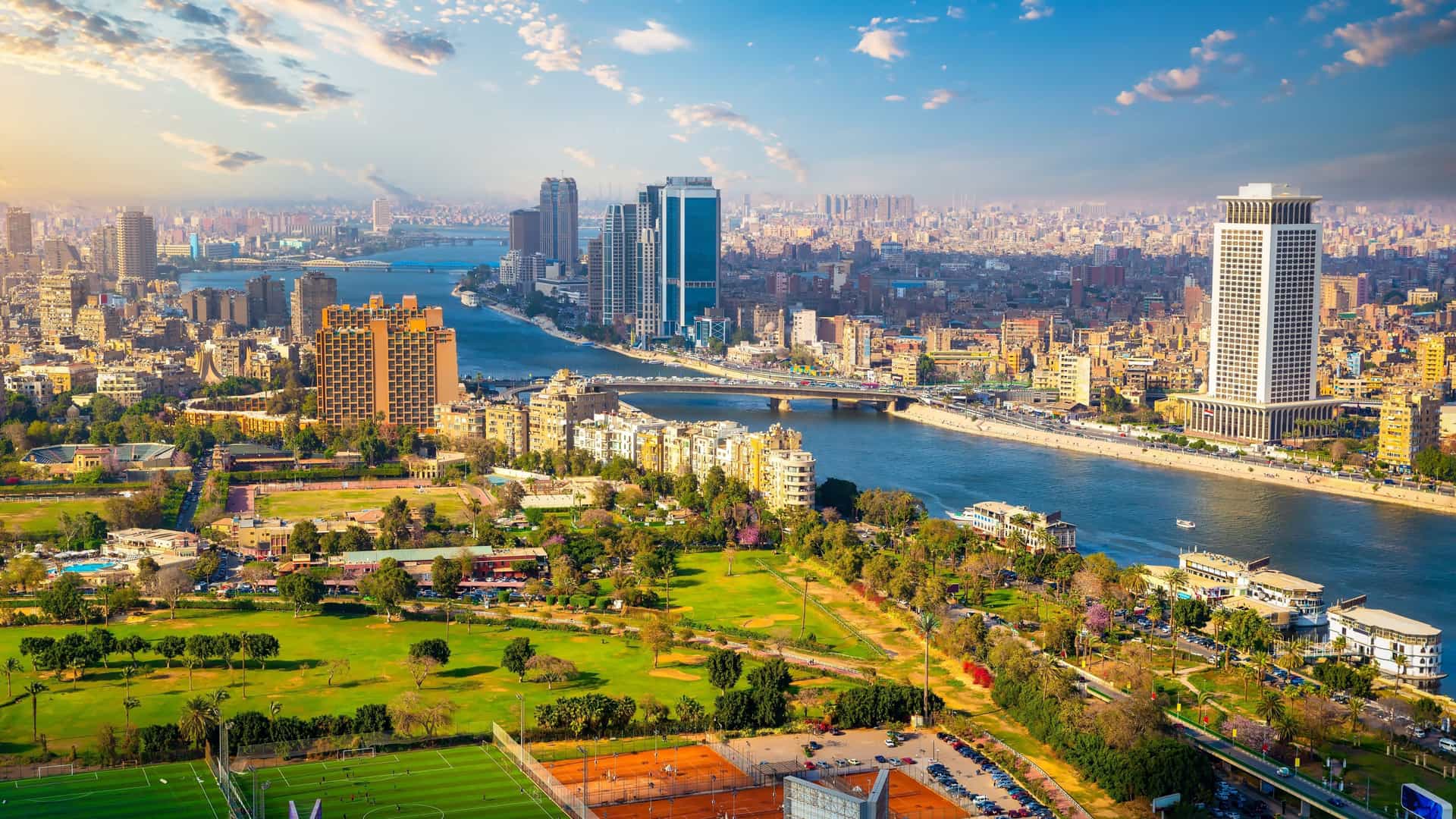 Azamara Cruises: Cairo, Egypt - panoramic city view with Nile River.