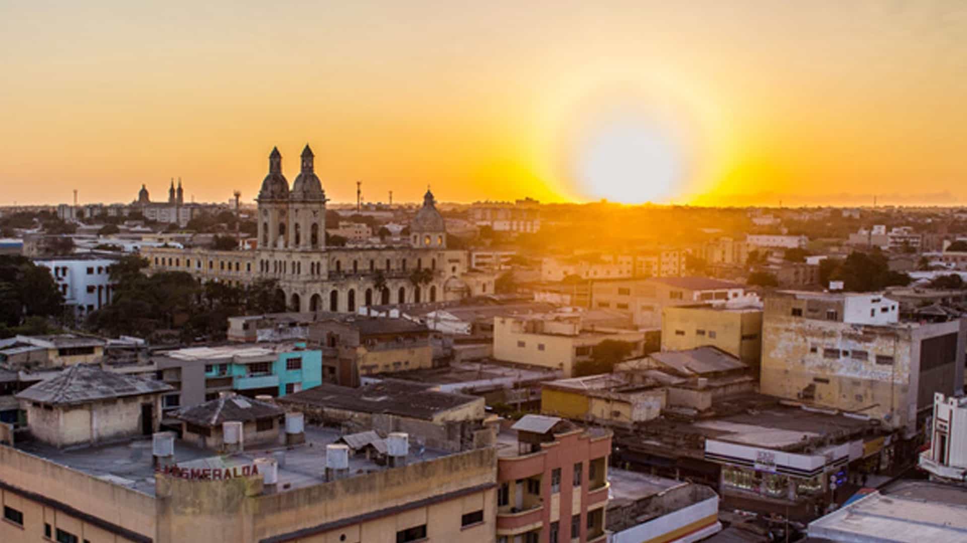Barranquilla city skyline at sunset.