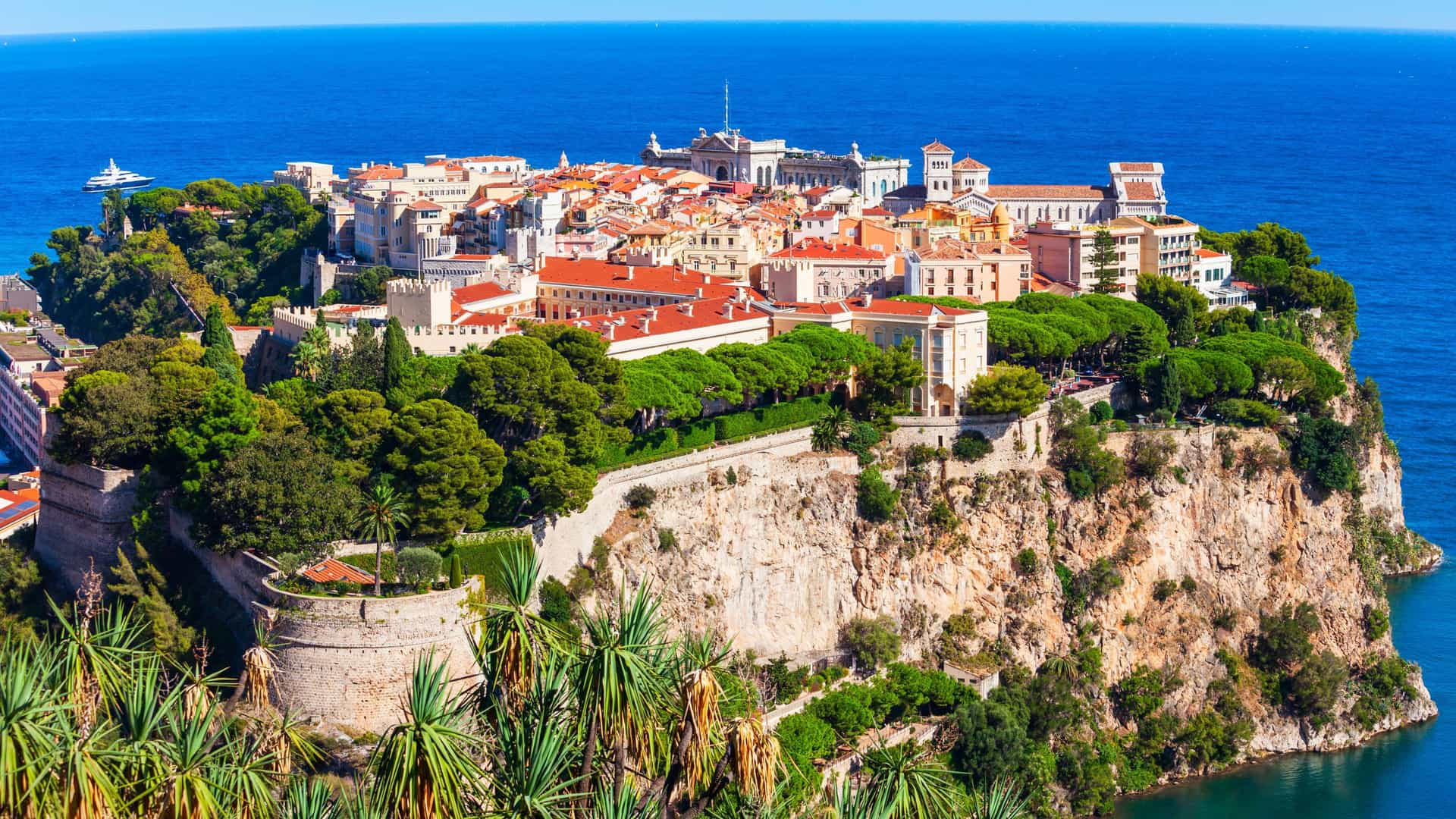 Panoramic view of Monaco-Ville, the historic old town of Monaco in Europe, a stunning port of call often featured on Carnival Mediterranean cruise itineraries.