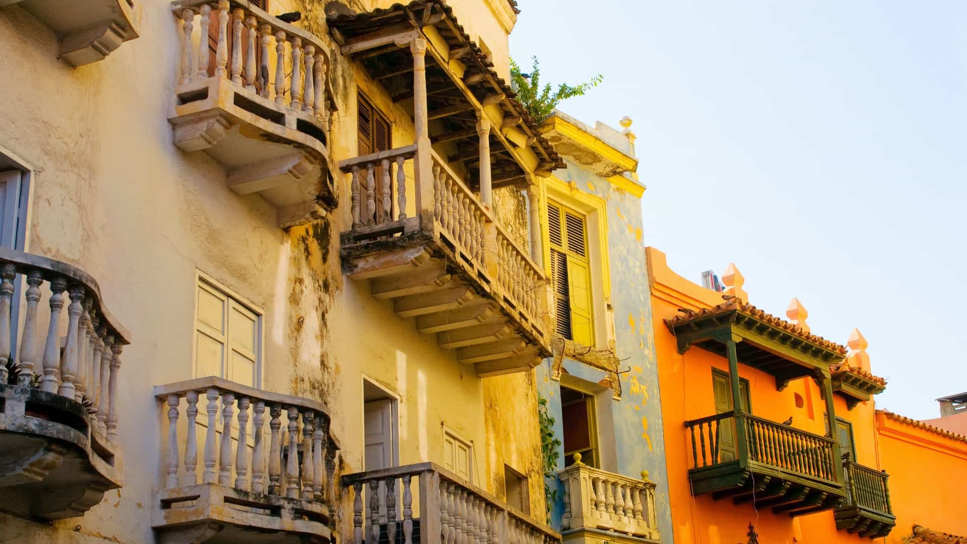 Colorful colonial balconies in Cartagena.