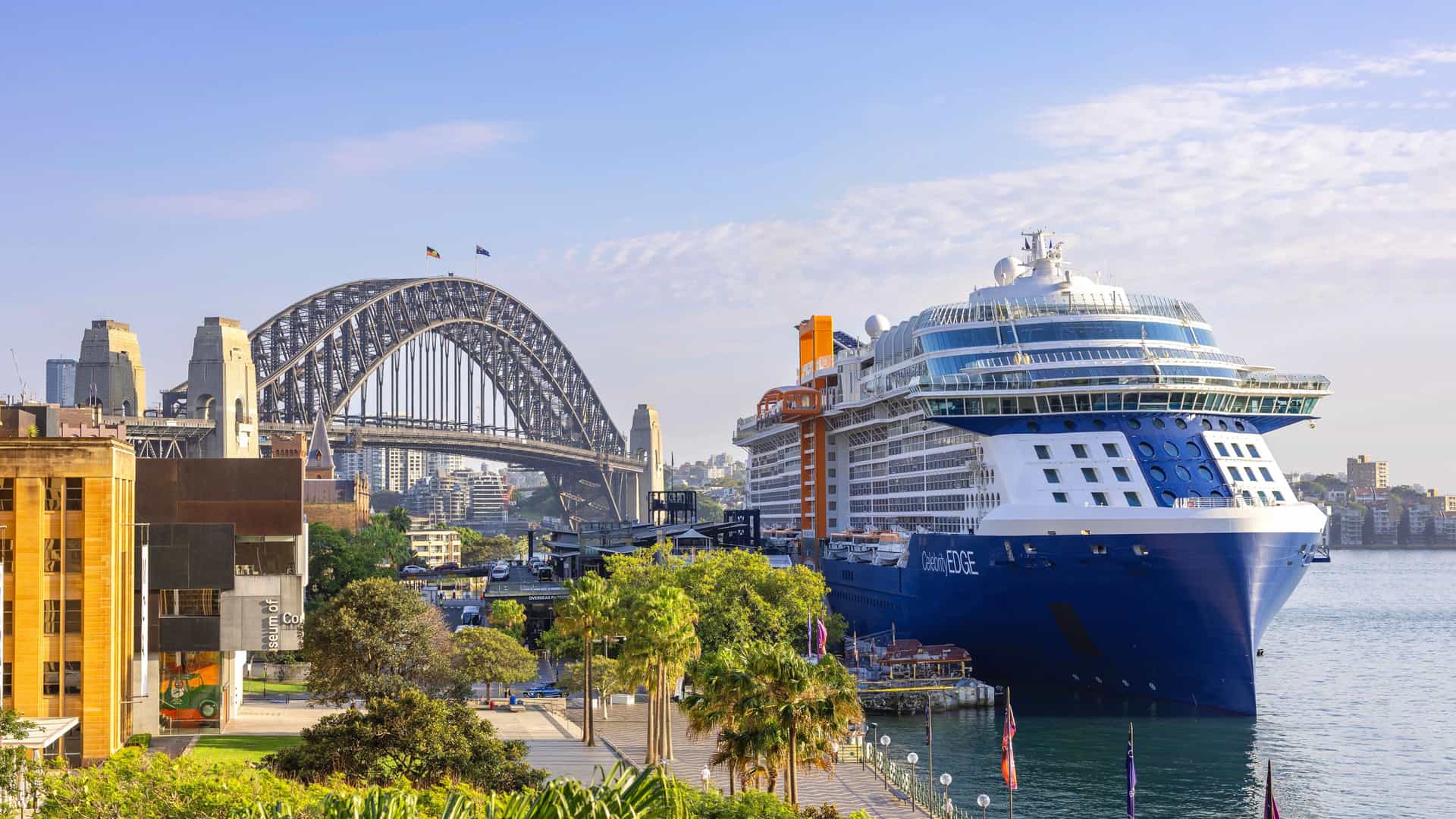 Celebrity Edge cruise ship exterior in Sydney, Australia.
