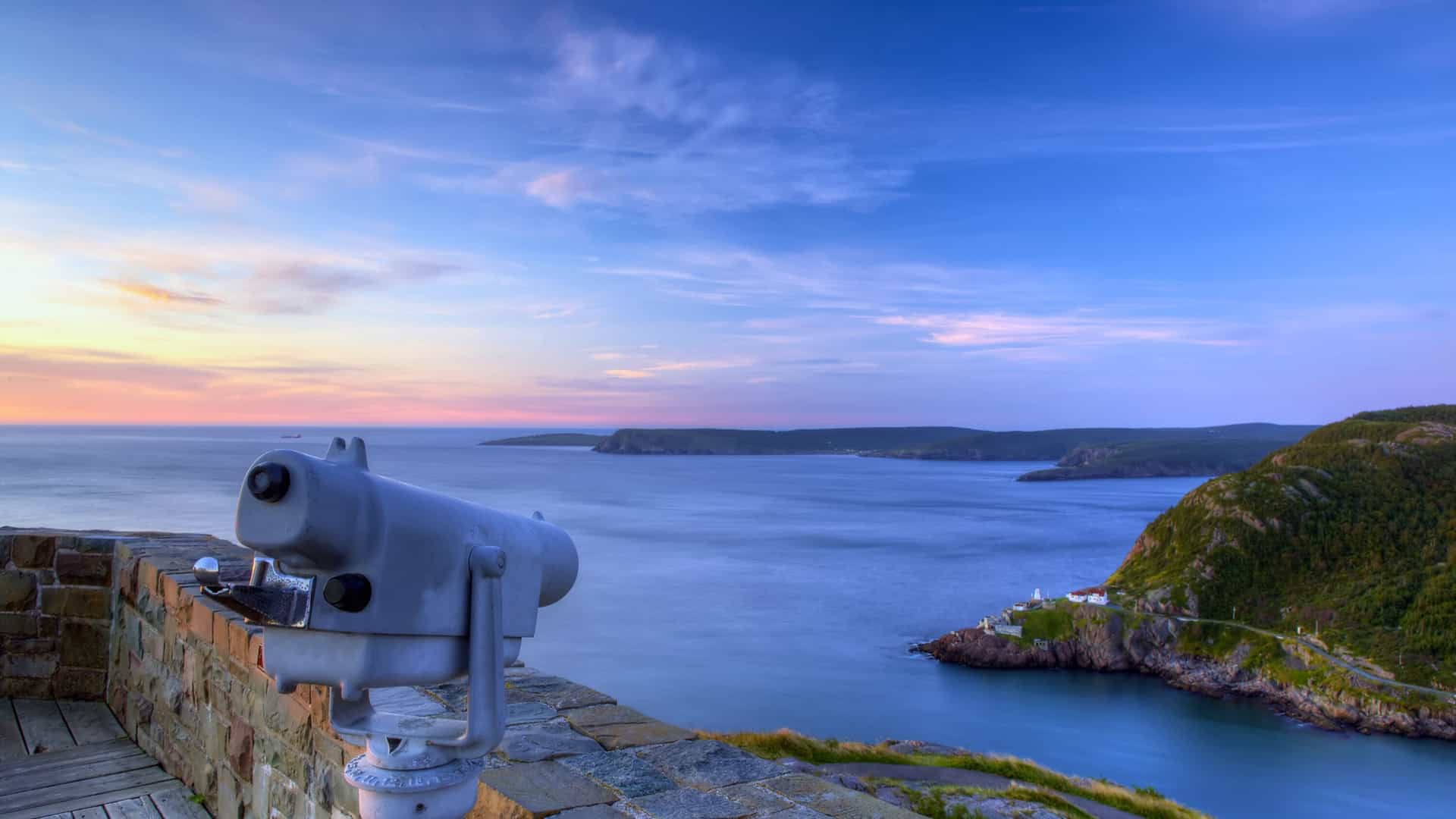 Signal Hill, St. John's, Newfoundland: A scenic Canada-New England cruise destination with coastline views at dusk.