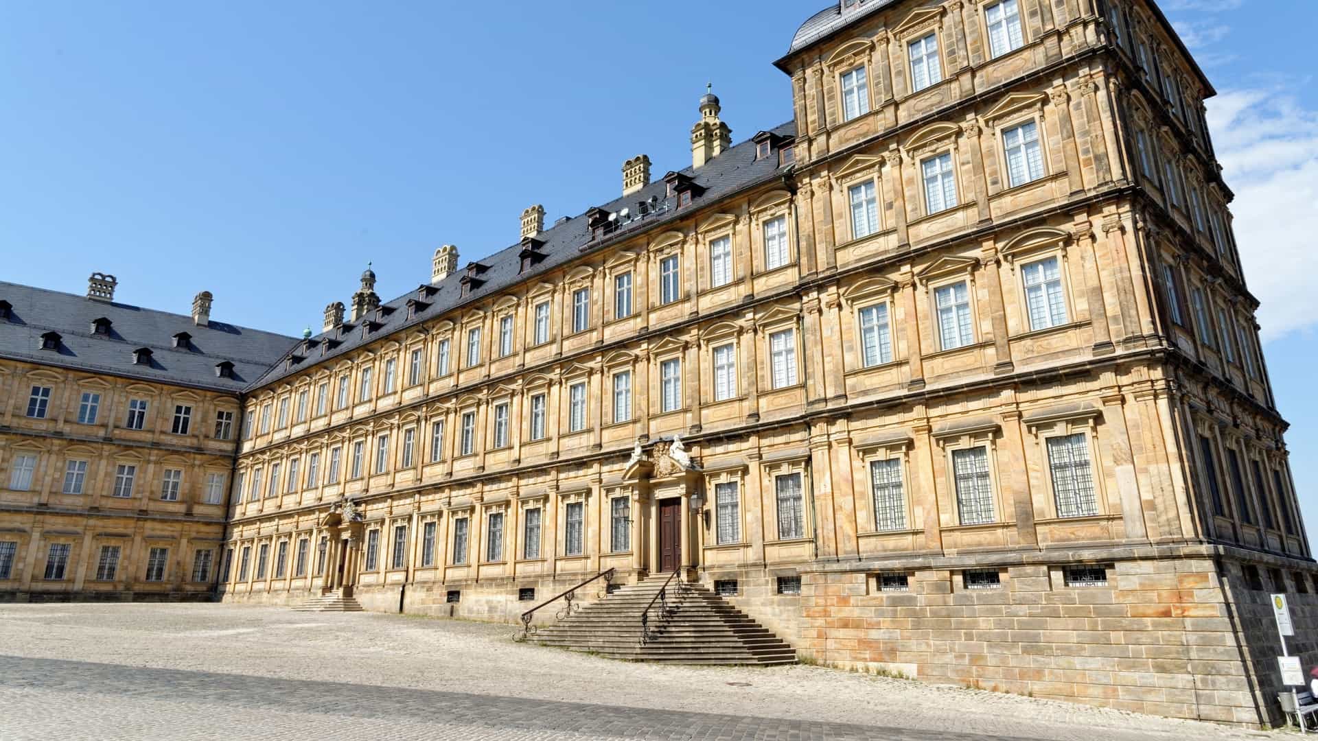 The baroque New Residence (Neue Residenz), the former bishop's palace, stands on Bamberg's Cathedral Square in Germany.