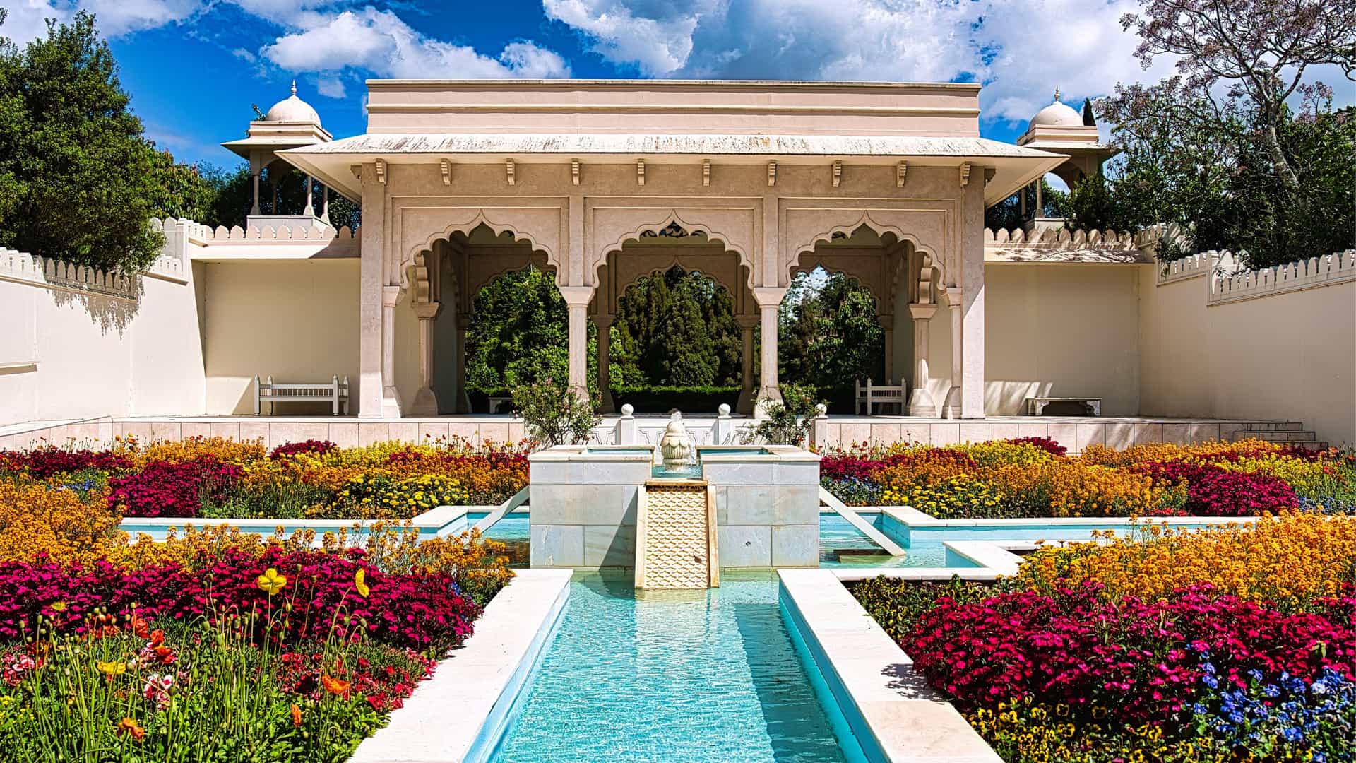 A Mediterranean themed pavilion at the Hamilton Gardens in Auckland, New Zealand.