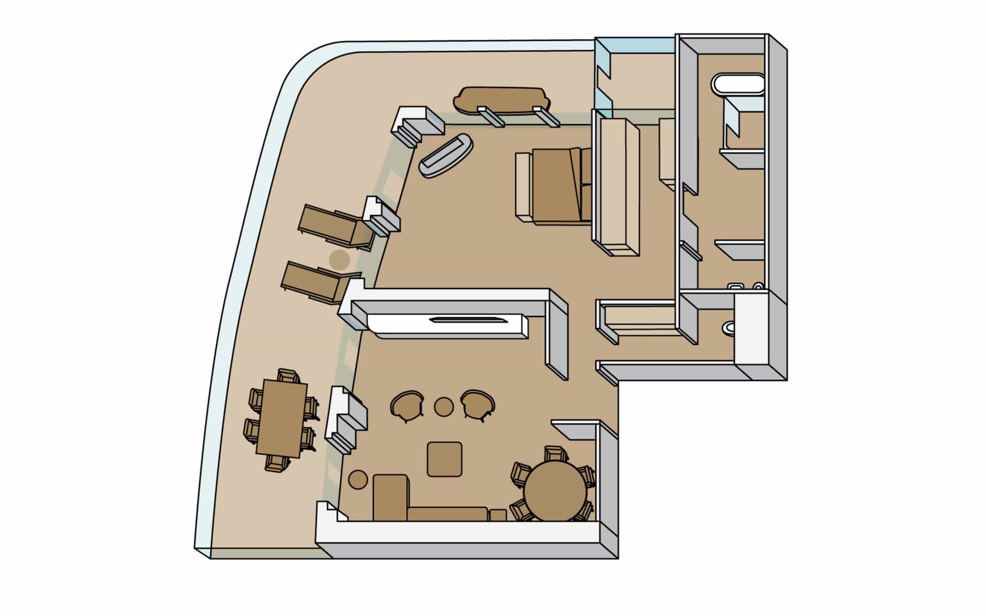 Holland America's project evolution pinnacle suite floorplan.
