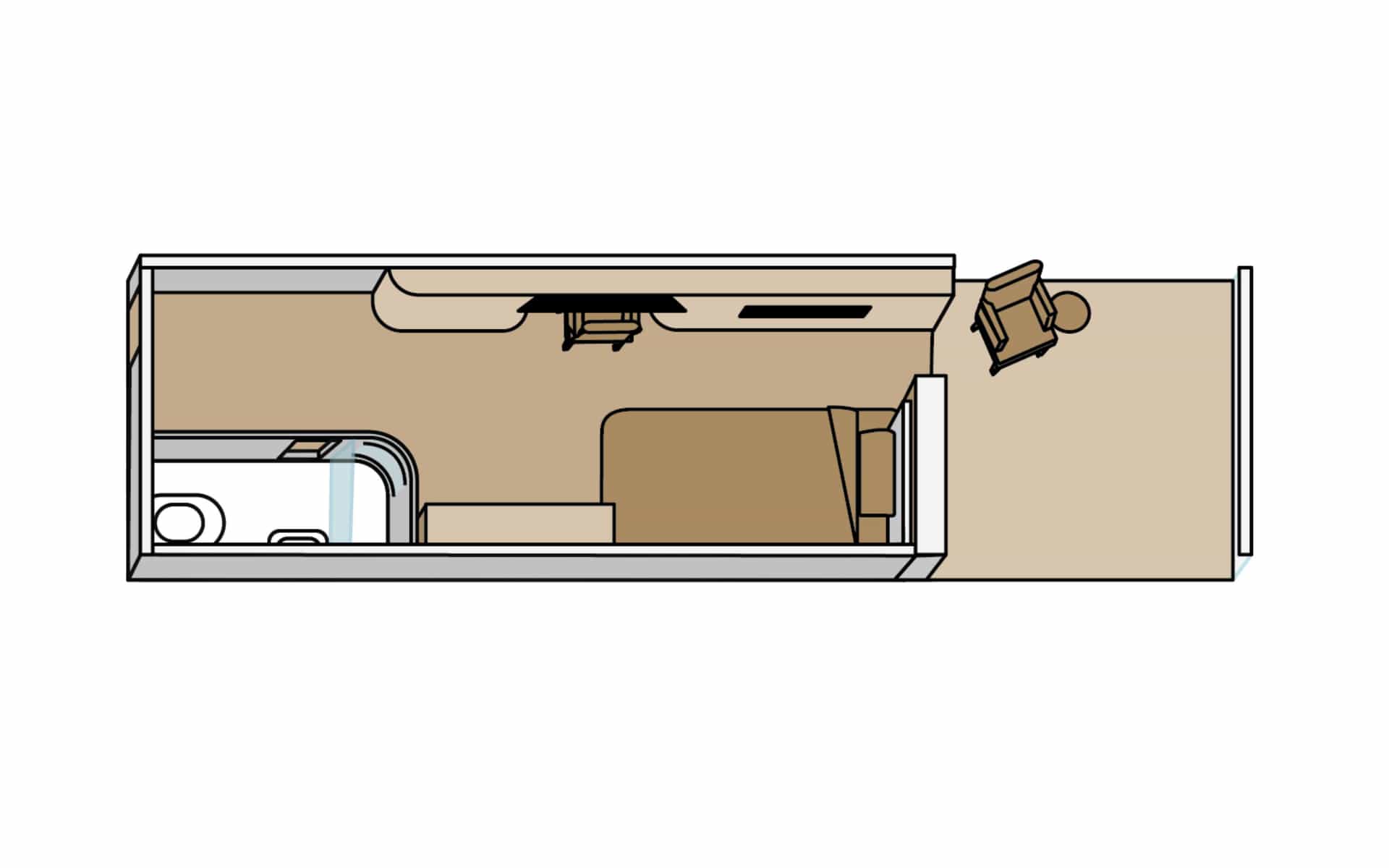 Holland America's project evolution solo verandah suite floorplan.