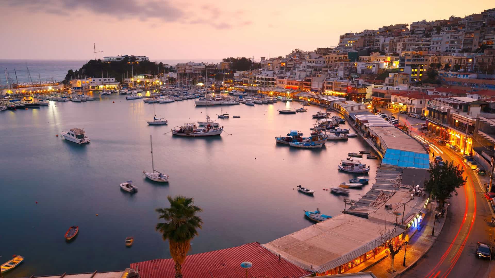 Microlimano harbor in Piraeus, Greece at sunset.