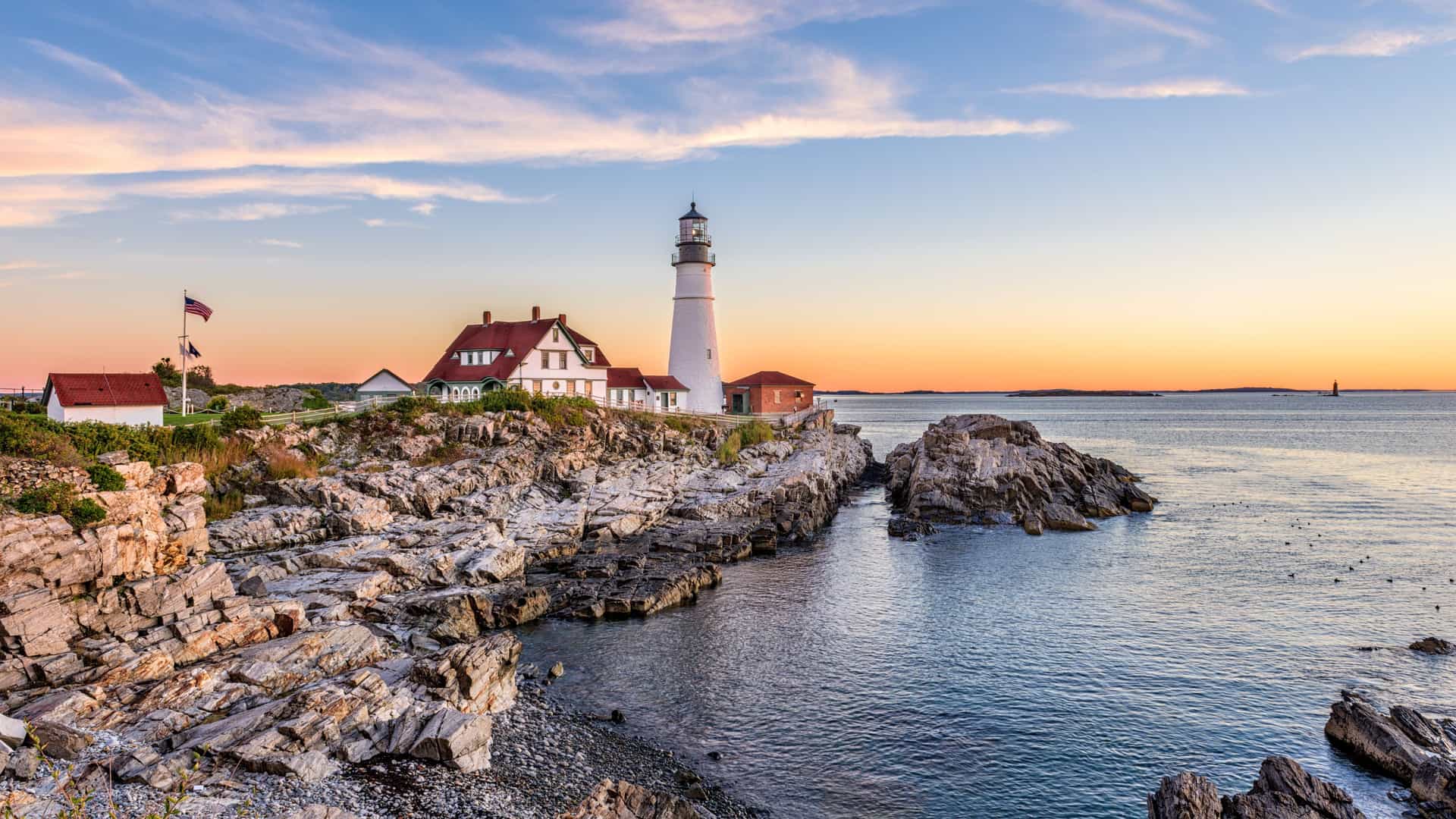 Portland Head Light, Maine coast at sunset, a destination on Holland America's Canada-New England cruises.