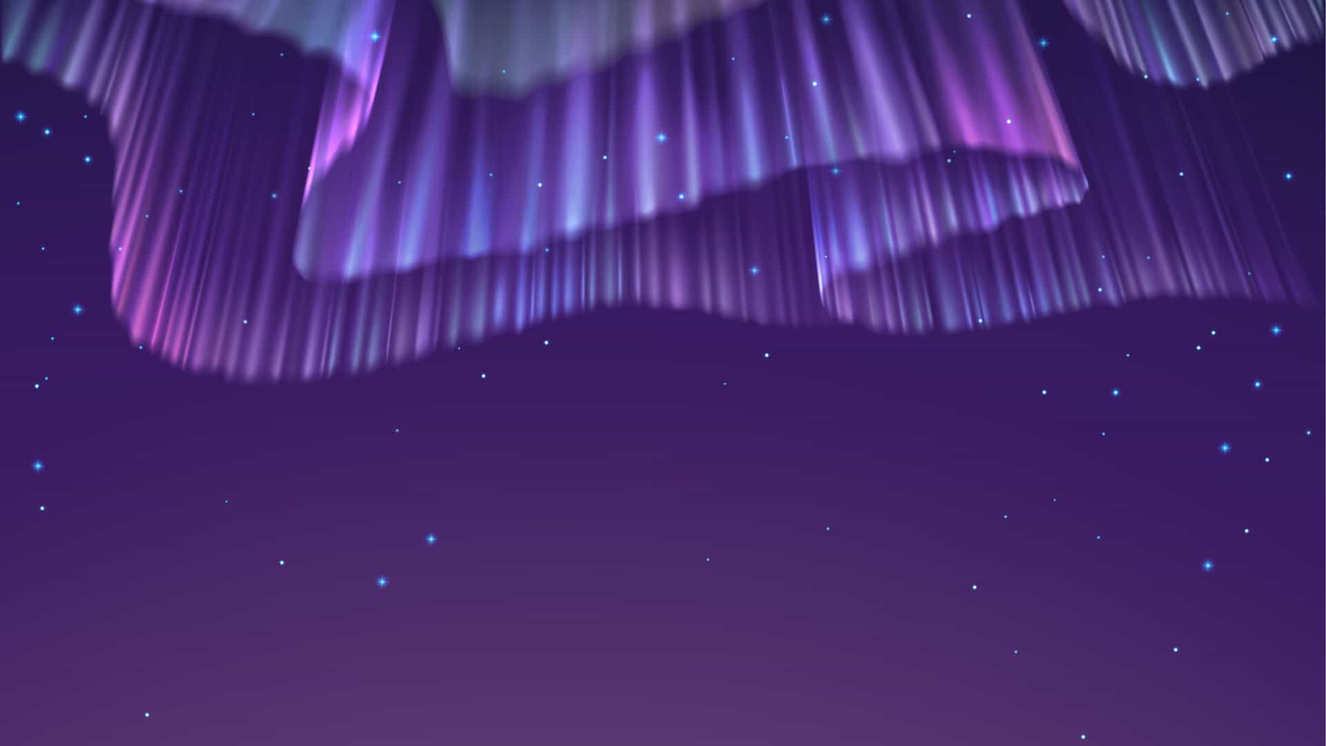 A mesmerizing digital illustration of the Northern Lights, or Aurora Borealis, displaying vibrant streaks of purple and blue light across a dark sky filled with tiny stars.