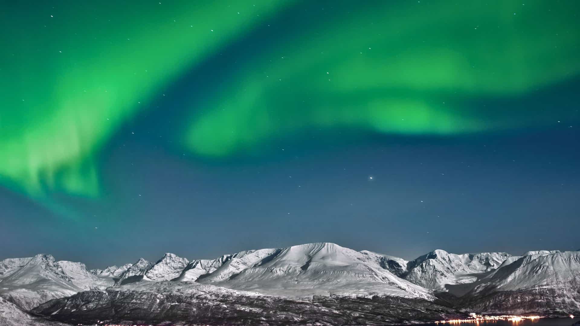 Princess Cruises Arctic Circle voyage featuring vibrant Northern Lights over a serene fjord.