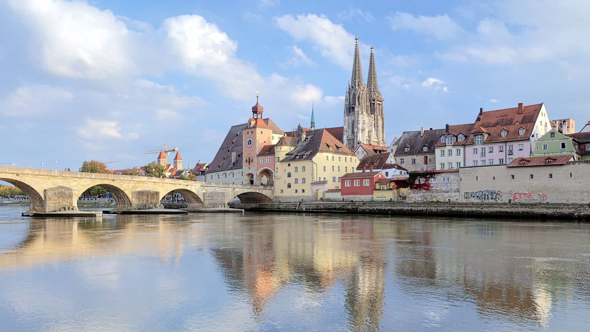 Old Stone Bridge and Regensburg Cathedral.