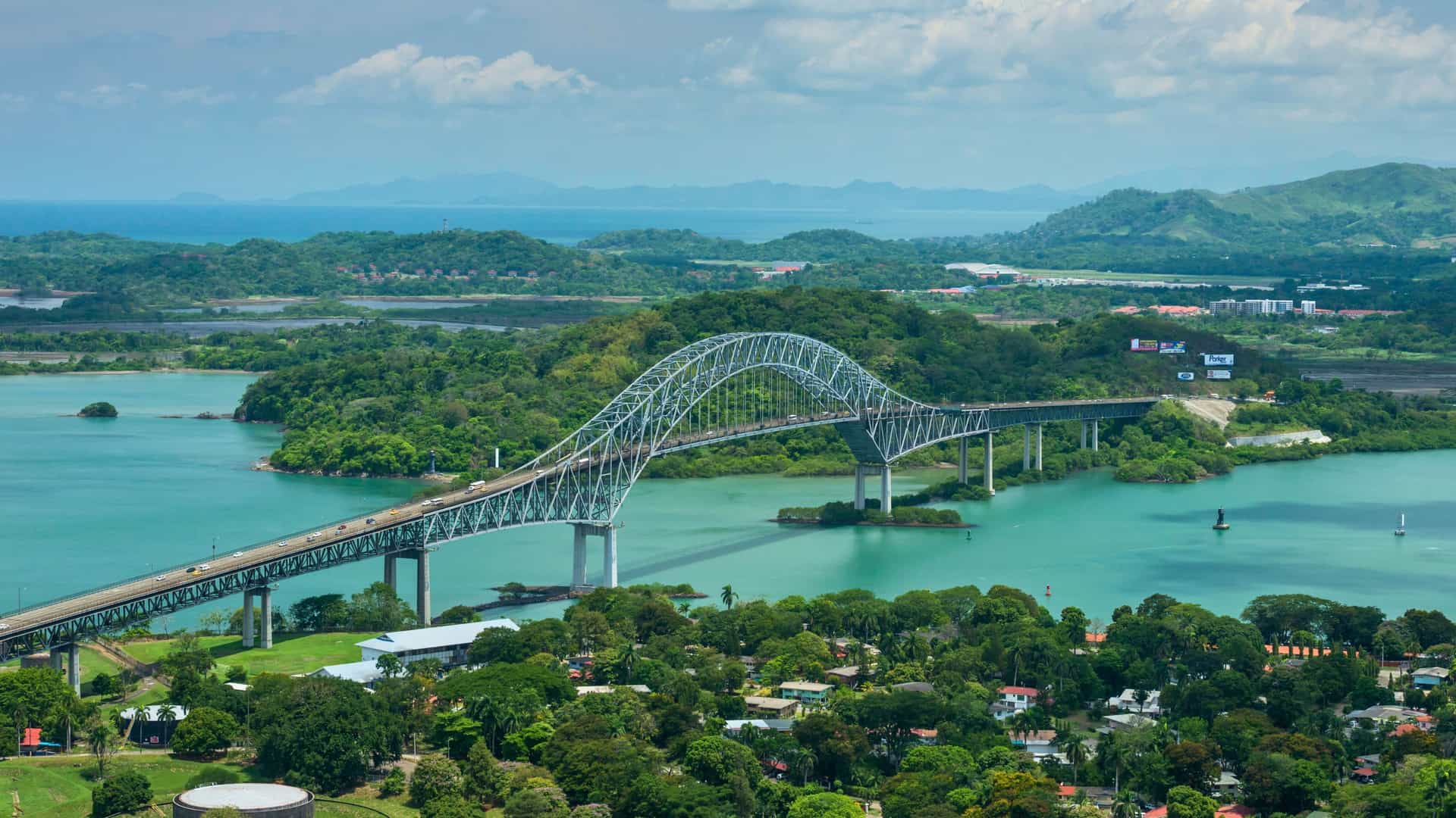 The iconic Bridge of the Americas in Panama, spanning the entrance to the Panama Canal, a key sight on a Royal Caribbean cruise itinerary.