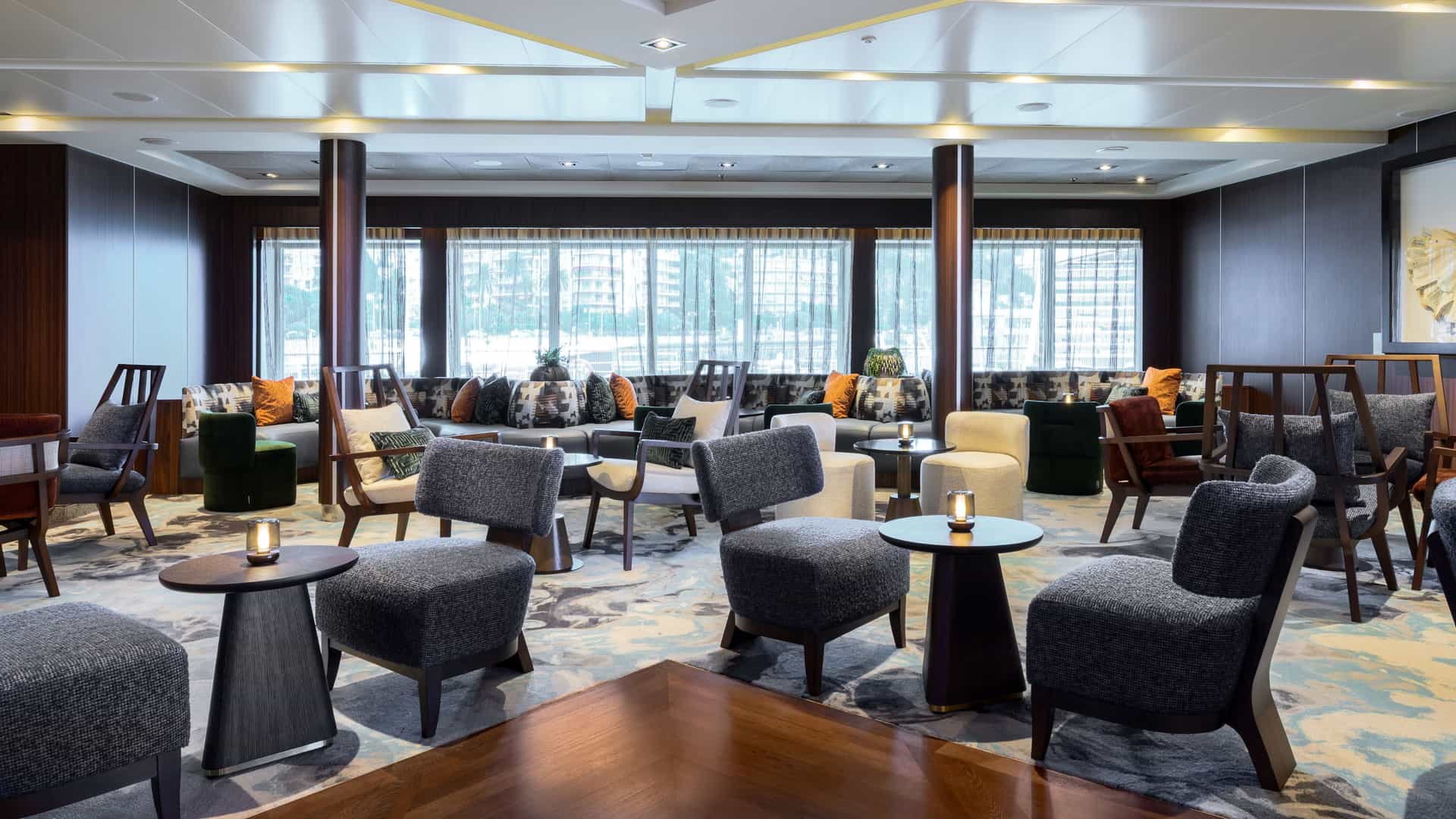 A view of The Club lounge onboard the Seabourn Quest following its refurbishment.