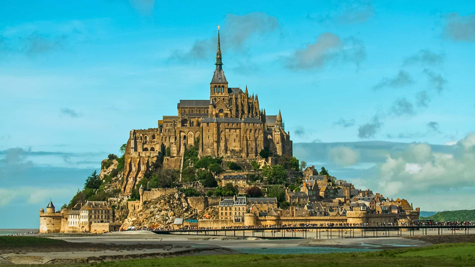 The iconic Mont-Saint-Michel abbey and town on a tidal island in Normandy, a destination in Northern Europe (France) for Silversea cruises.