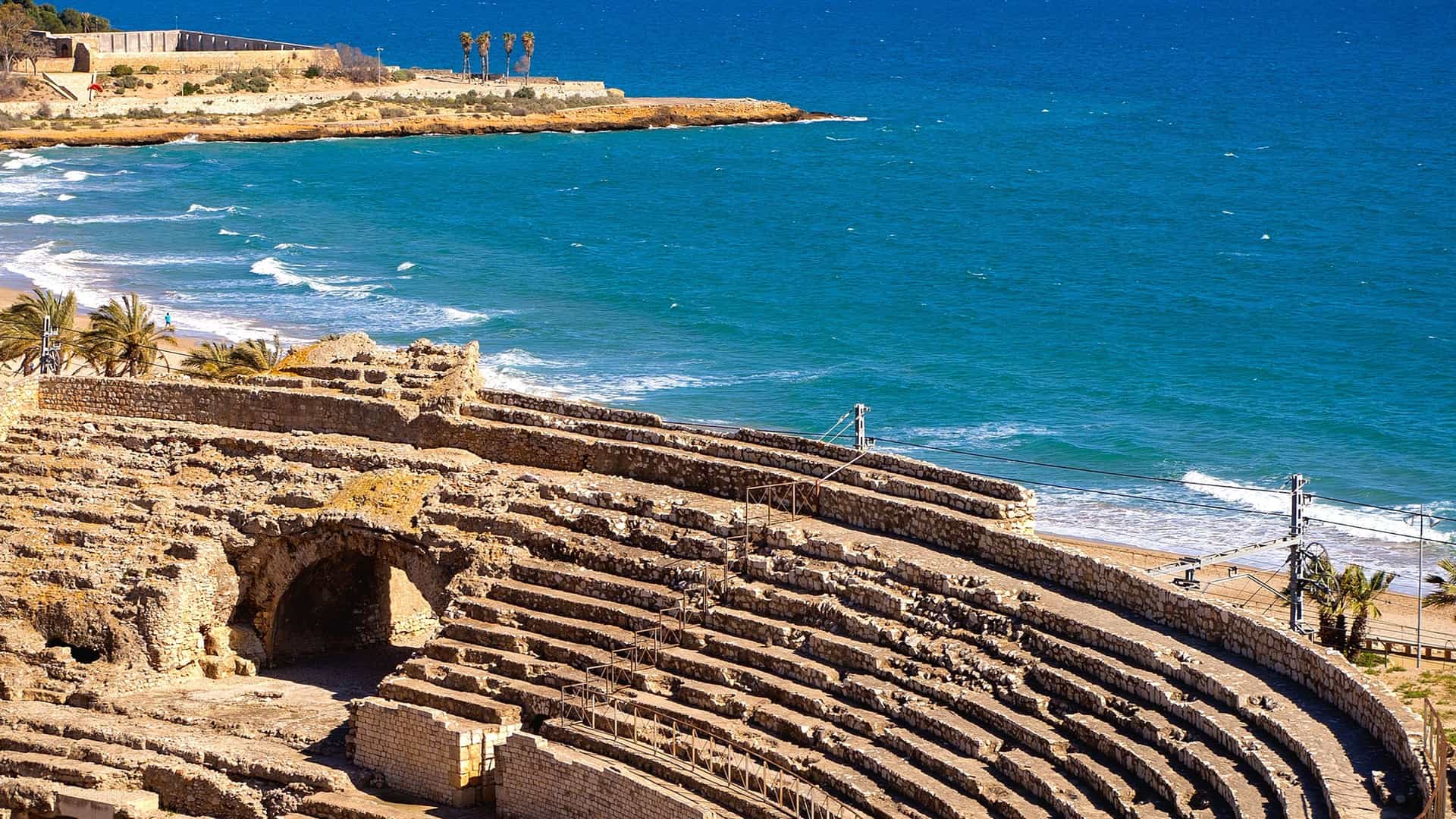 Roman Amphitheatre of Tarragona by the sea.