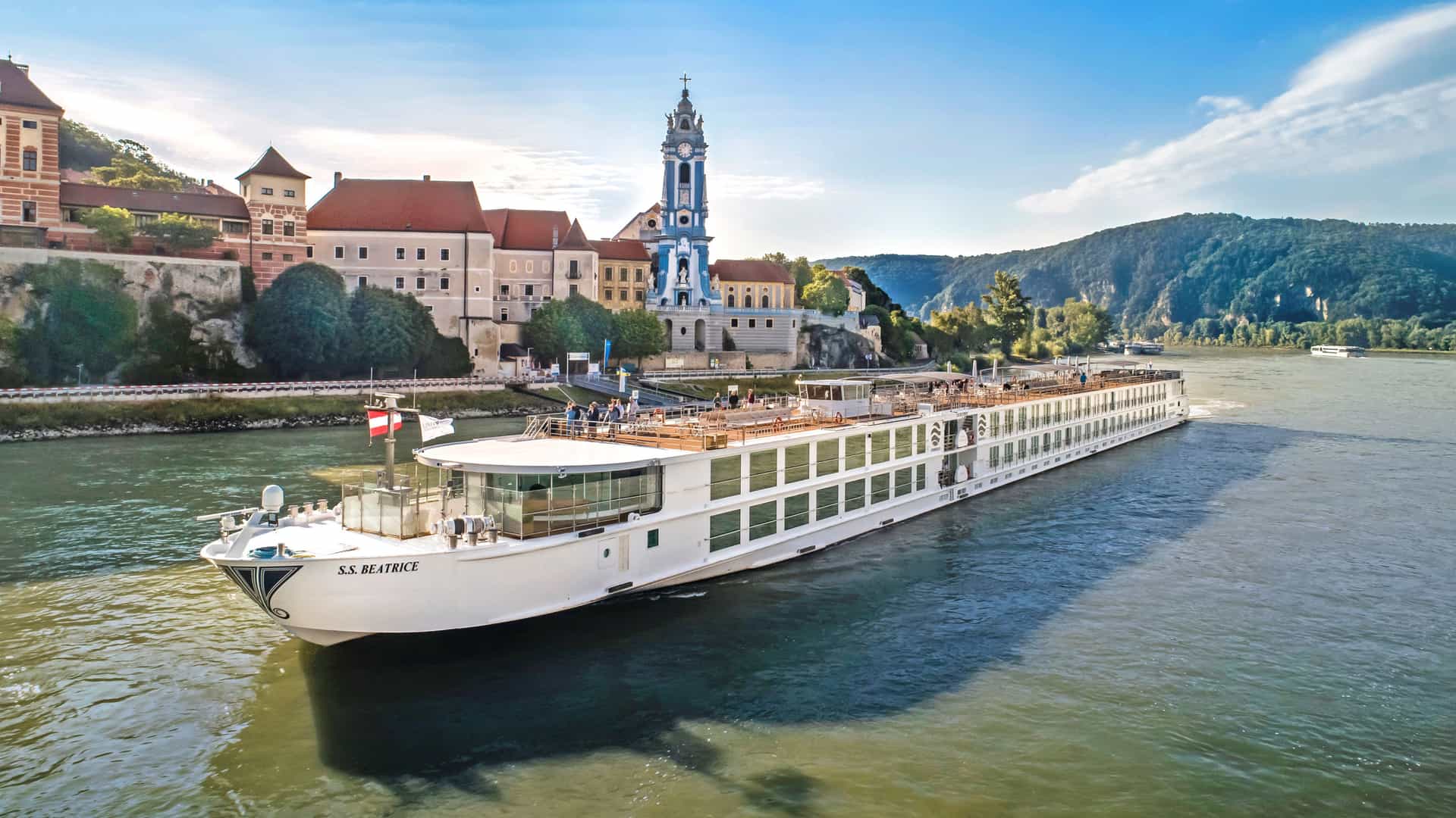 Uniworld's S.S. Beatrice sailing a European river.