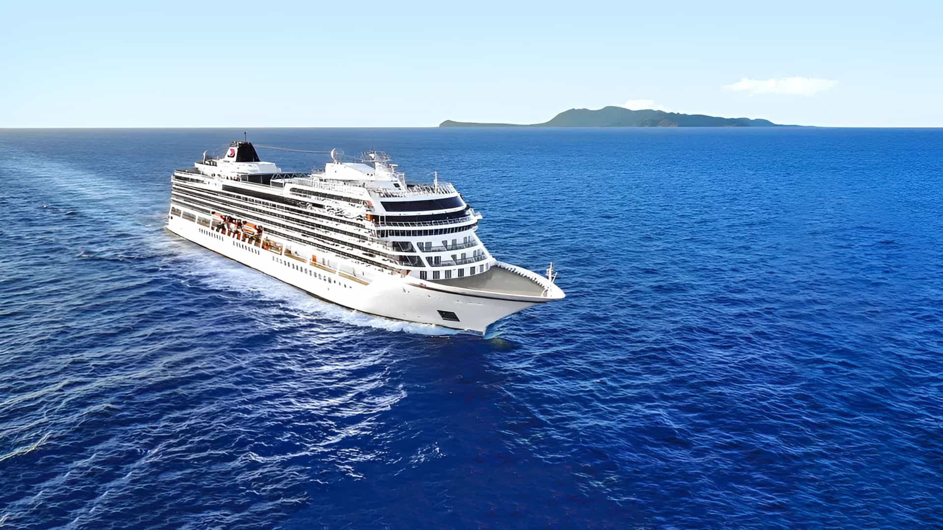 VIking Vesta sailing on vibrant blue seas.