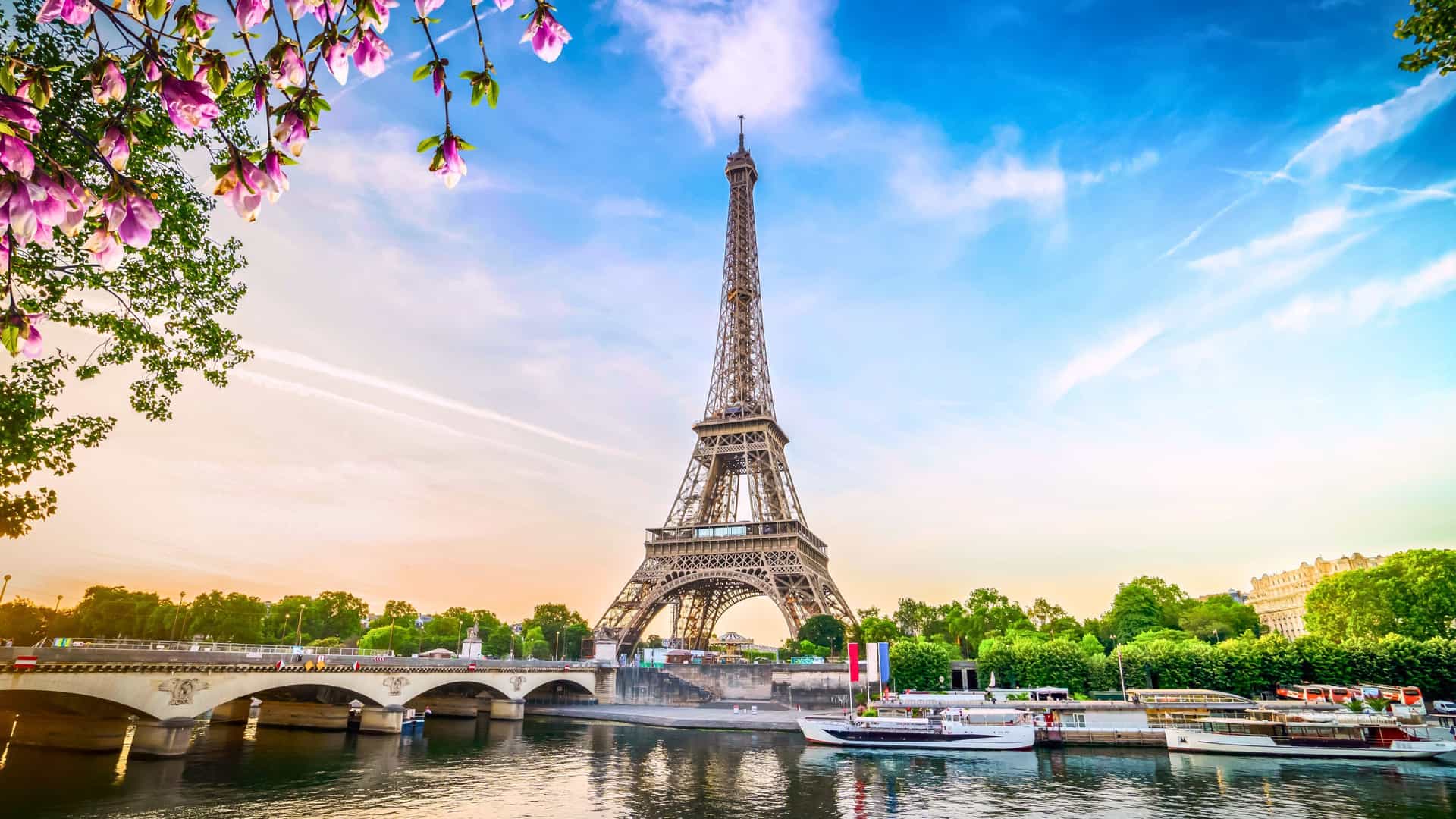 The Eiffel Tower and a bridge over the Seine River in Paris, France, a stunning view on a Windstar cruise.