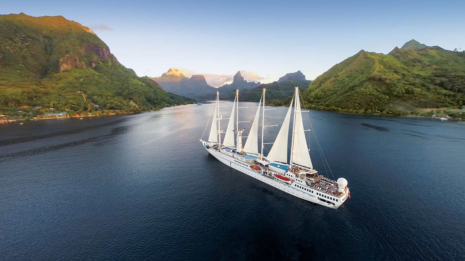 A Windstar sailing yacht sailing in French Polynesia.