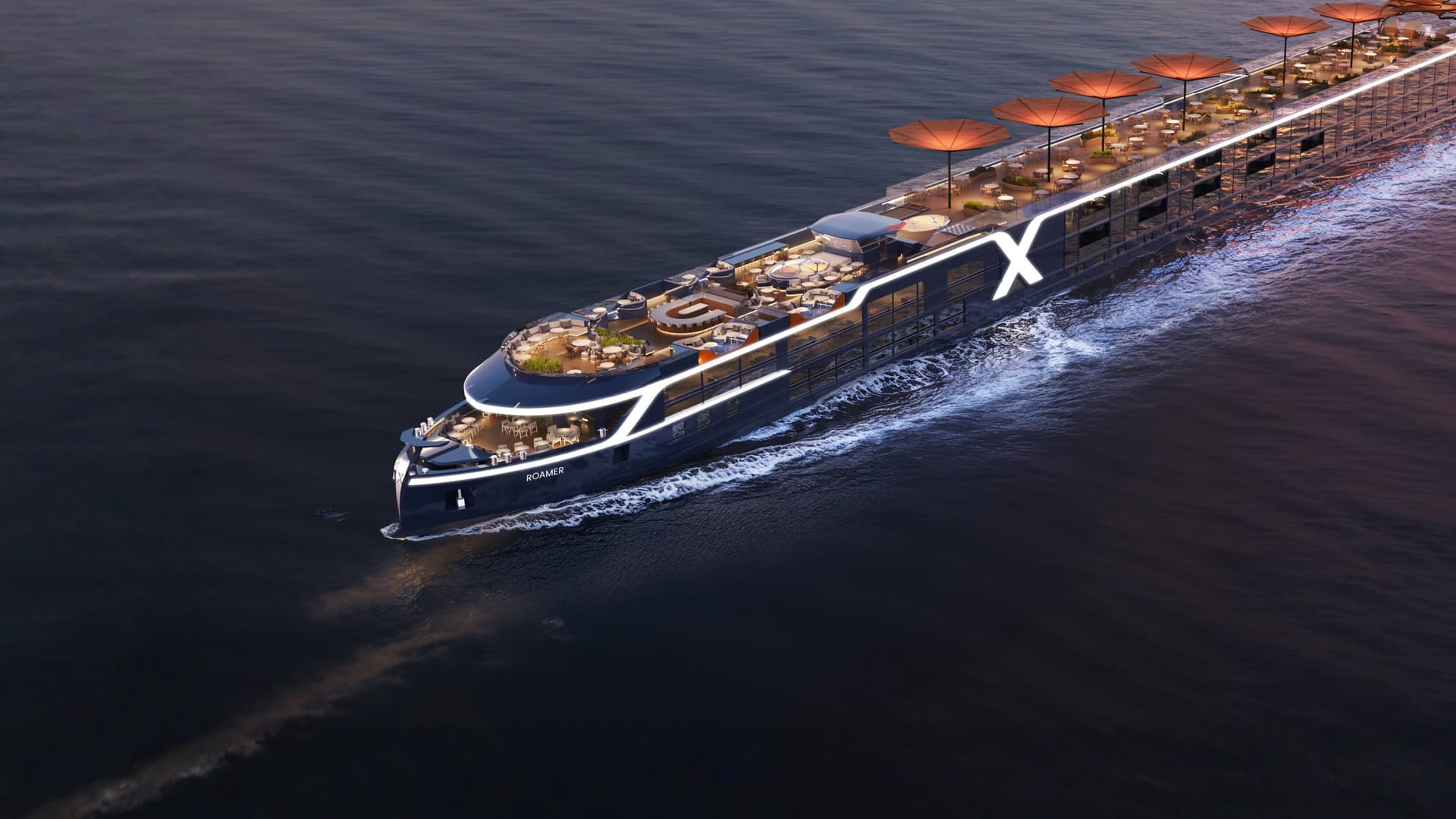 Aerial shot of Celebrity Cruises' river cruise ship, Roamer.