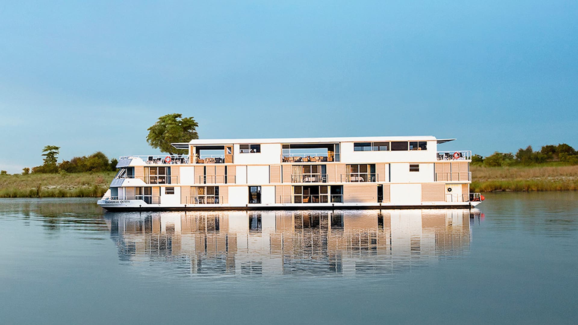 Amawaterways Zambezi Queen river ship exterior.