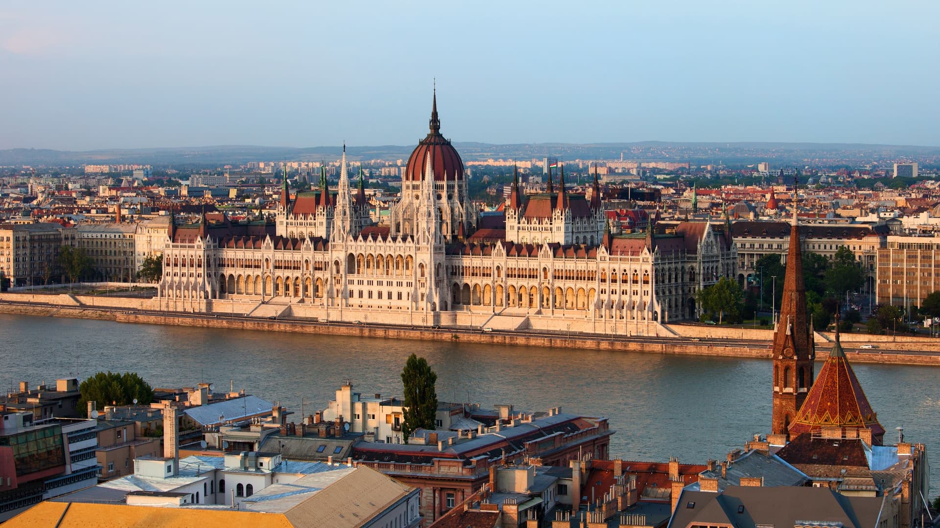 Hungarian Parliament Building on Danube River.