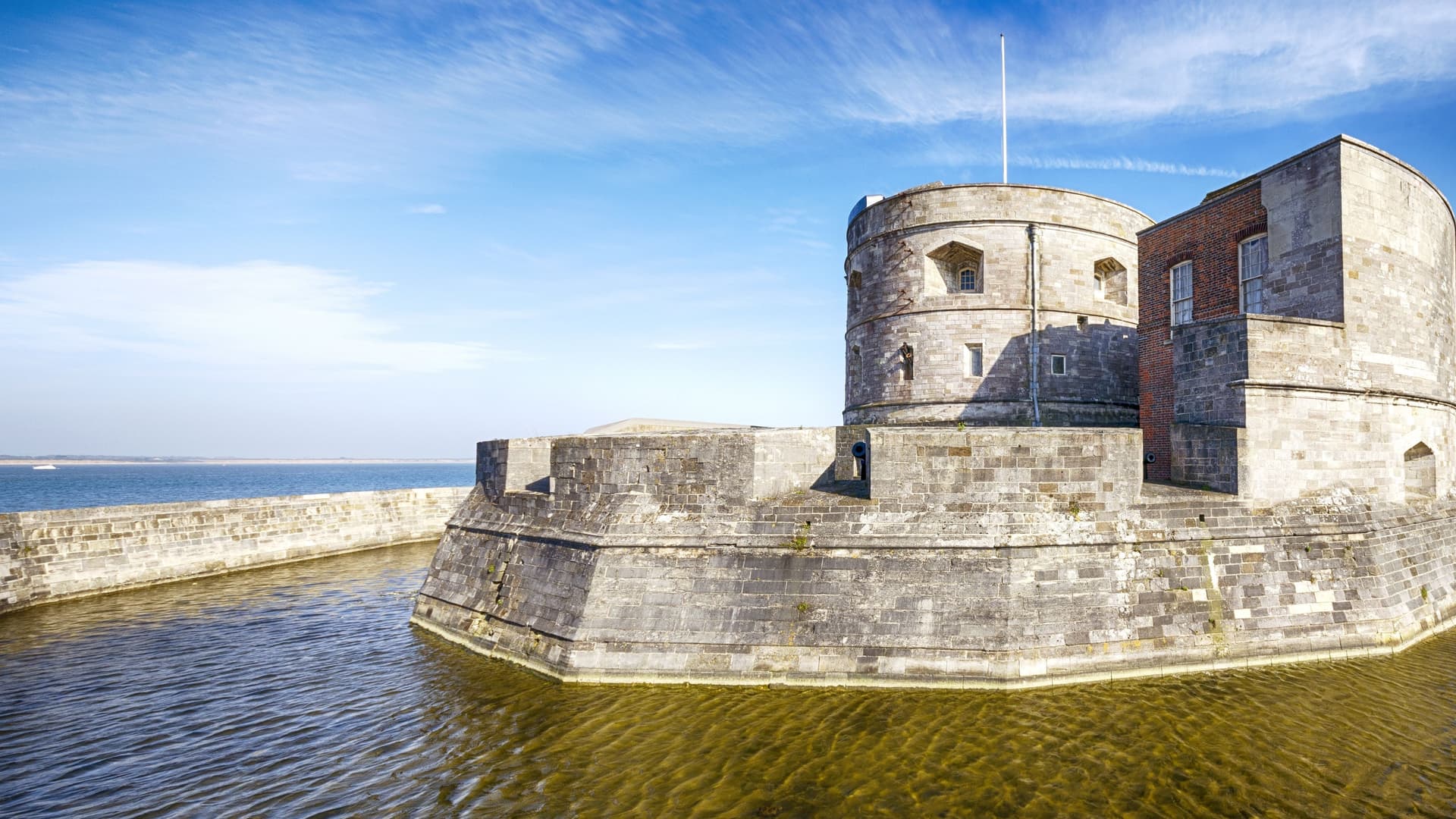 Calshot Castle, a historic Tudor fort near Southampton, England.
