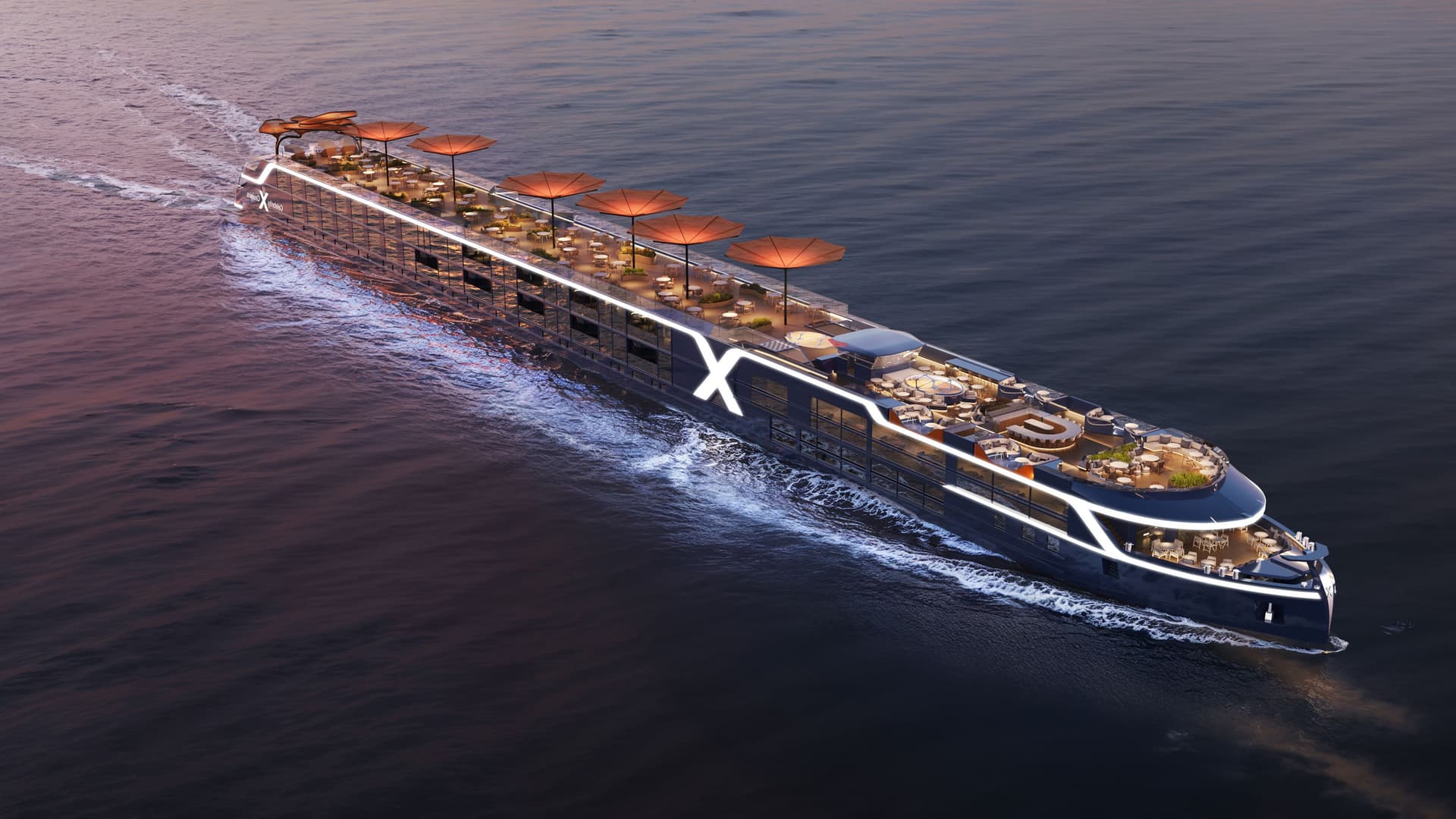 Celebrity Seeker cruise ship exterior.