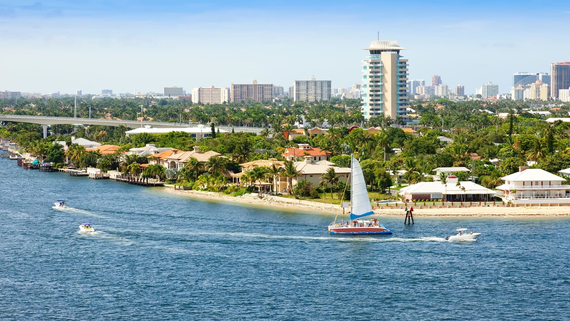 Boats on a canal in Fort Lauderdale.