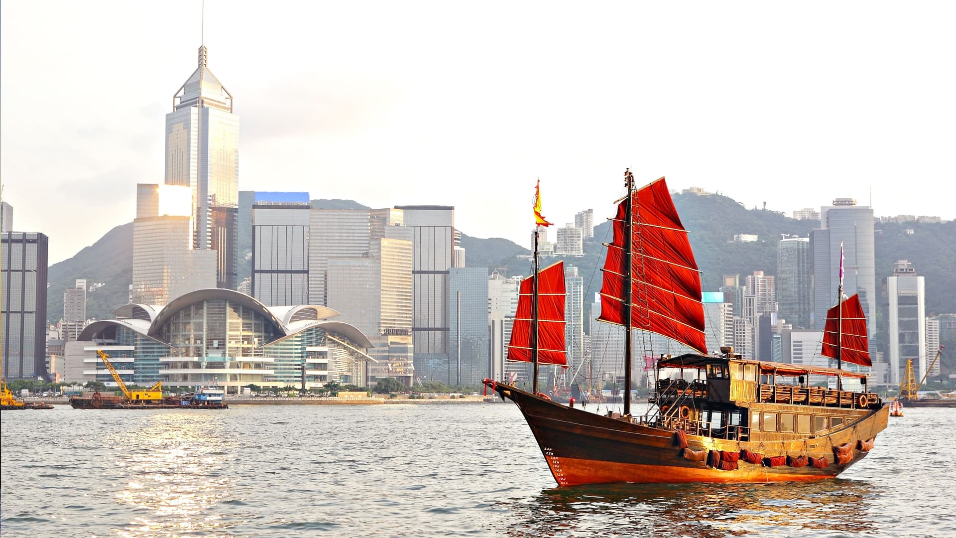 Hong Kong Victoria Harbour at night.