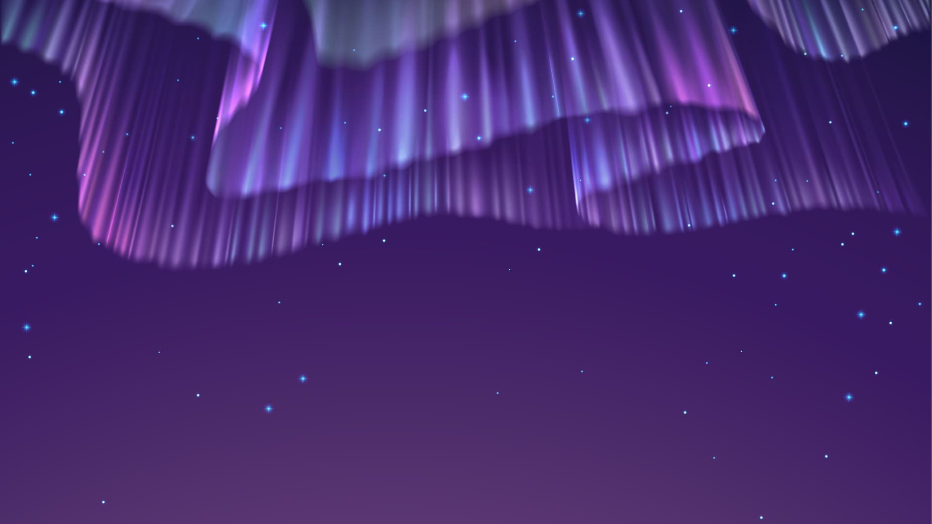 A mesmerizing digital illustration of the Northern Lights, or Aurora Borealis, displaying vibrant streaks of purple and blue light across a dark sky filled with tiny stars.