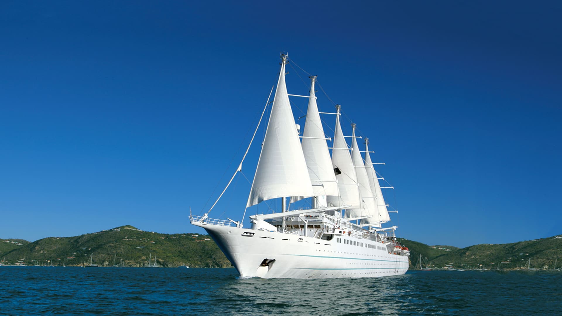 Windstar's WInd Surf sailing yacht at sea.