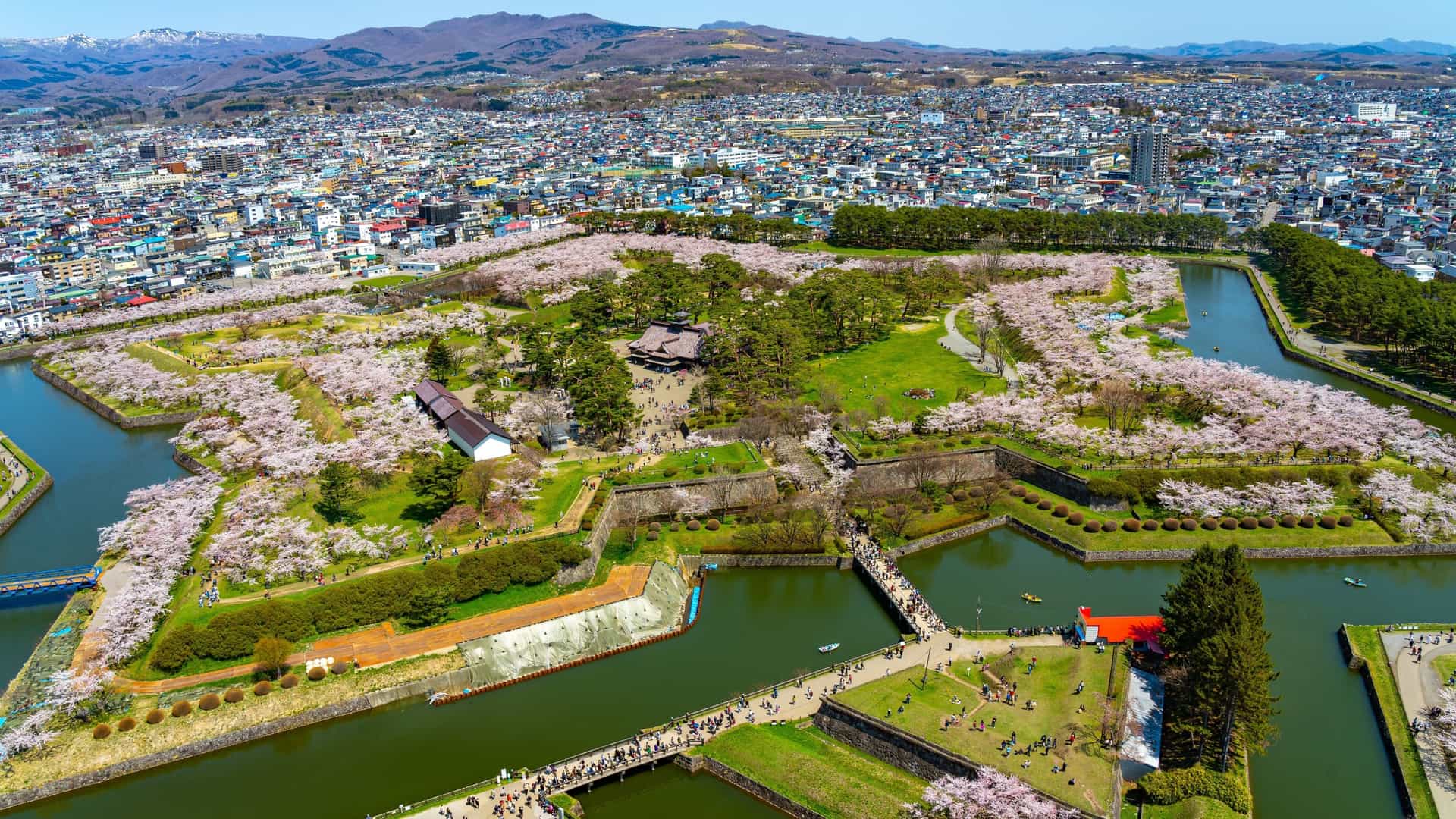 Aerial view of Goryokaku Fort nearby the Hakodate port of Japan.
