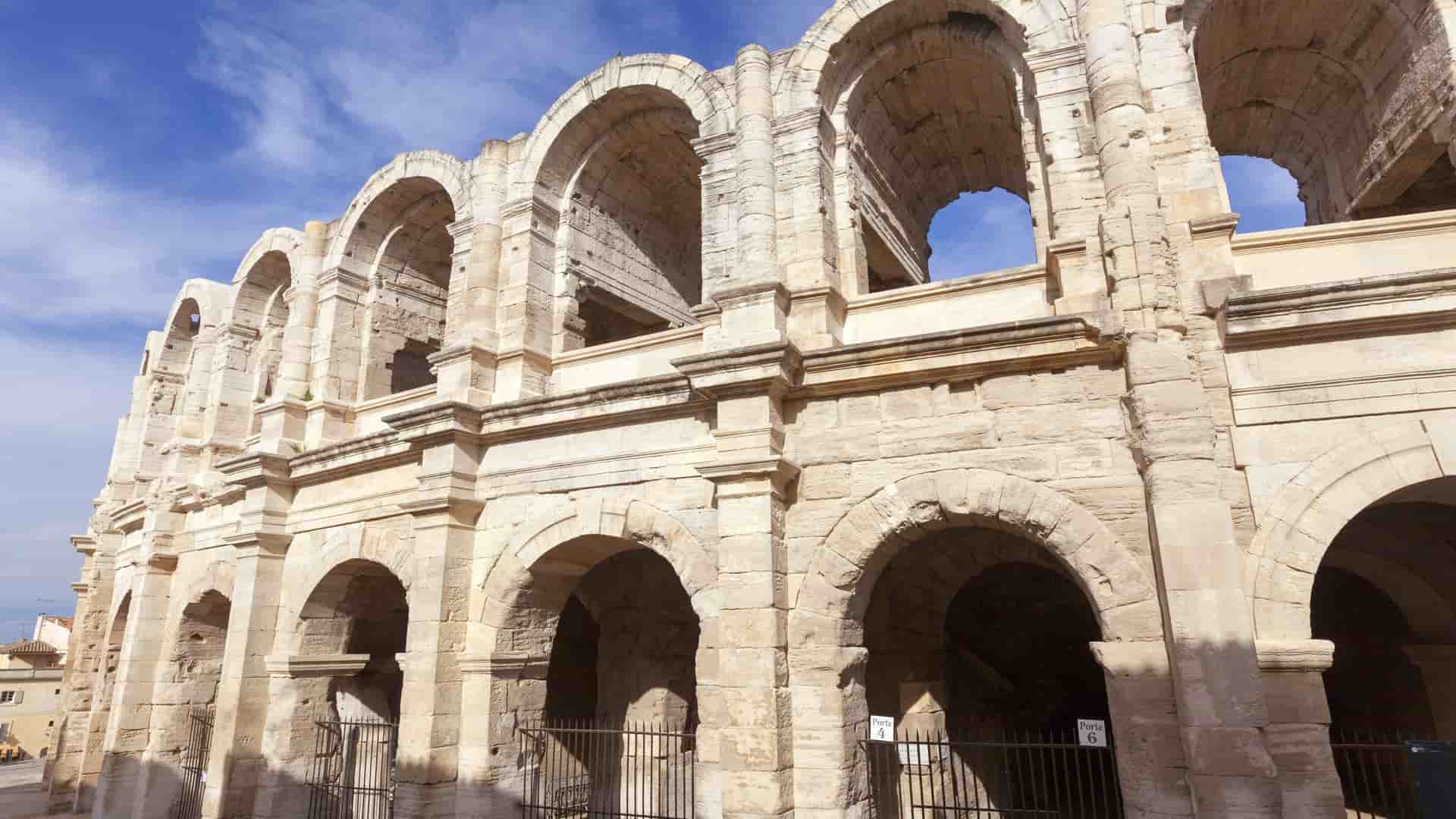 Roman amphitheatre in Arles, Provence, showcasing ancient architecture and historical significance.
