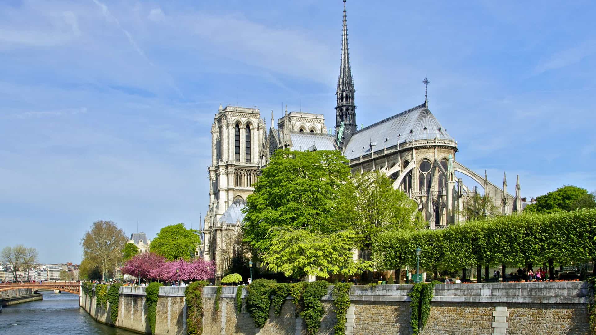 Notre Dame Cathedral in Paris, France, from the Seine River, a historic landmark on an Avalon Waterways cruise.