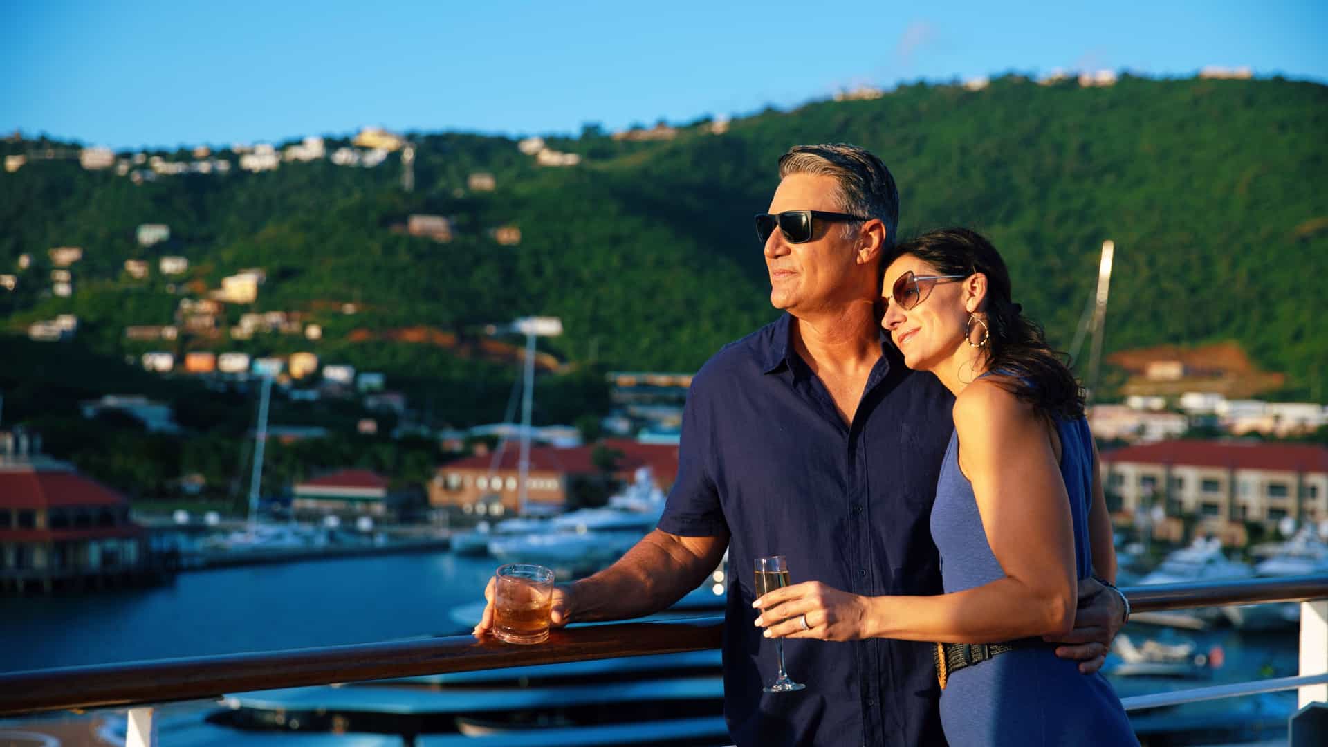 Couple enjoying the view of St. Thomas on Azamara cruise.