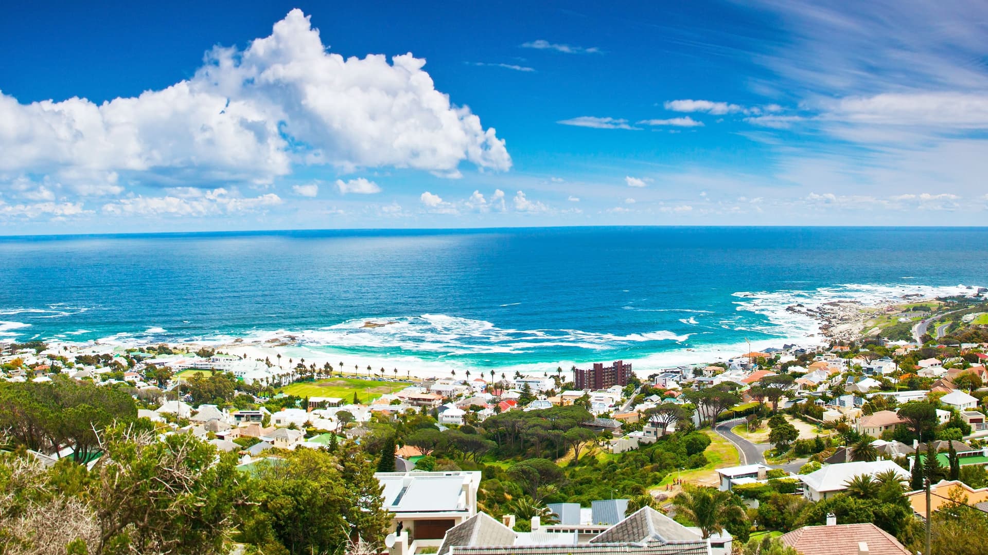 Aerial view of Cape Town coast.