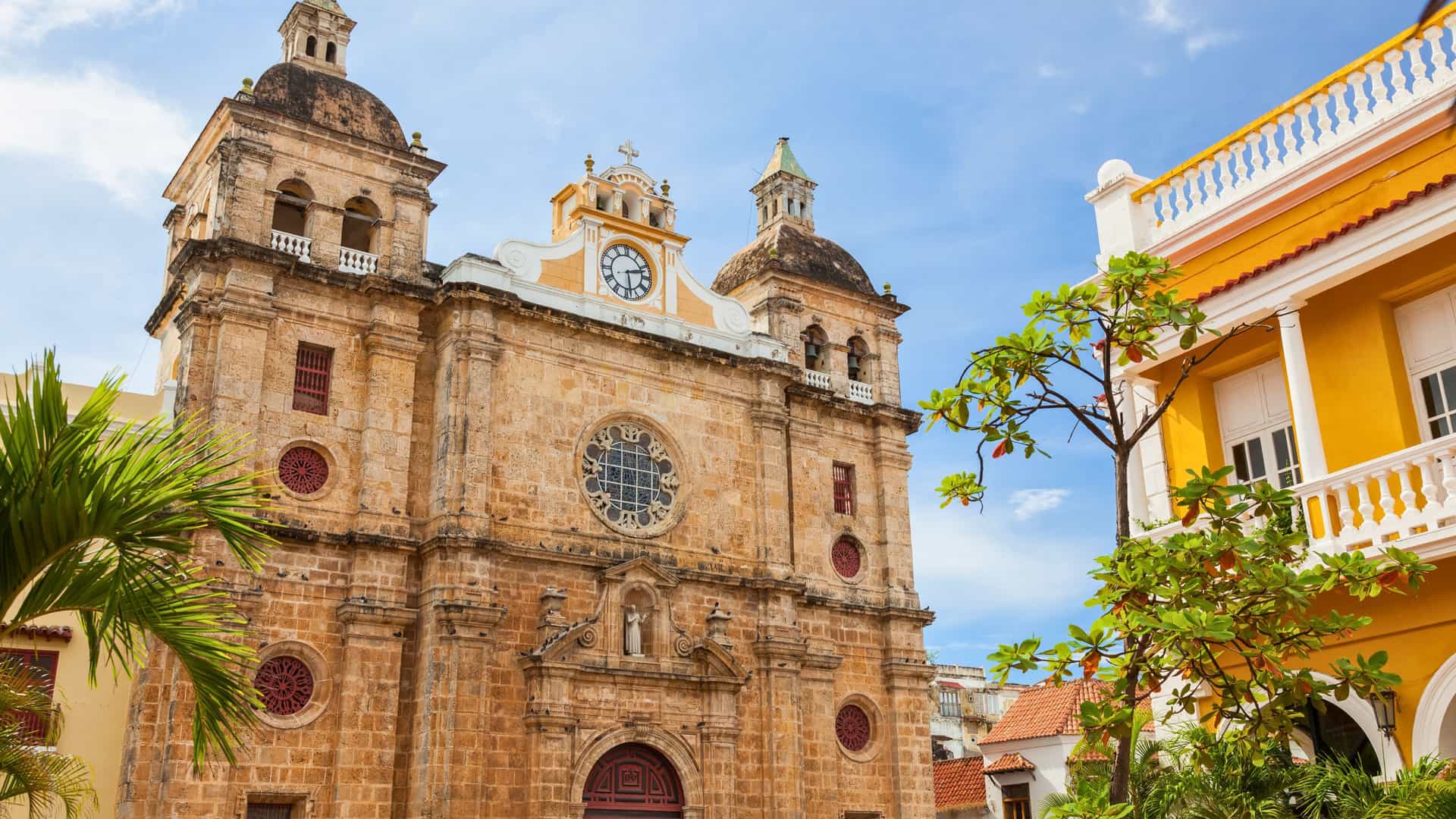 Historic Cathedral of Saint Catherine of Alexandria in Cartagena, Colombia, showcasing colonial architecture for Carnival South America cruise visitors.