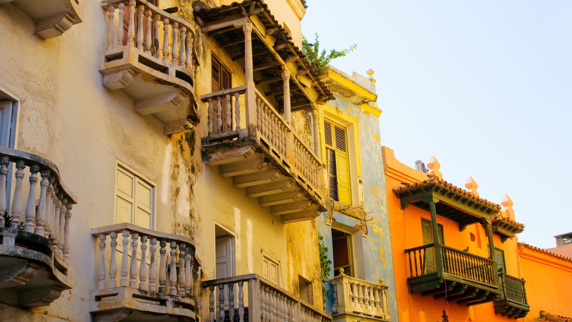 Colorful colonial balconies in Cartagena.