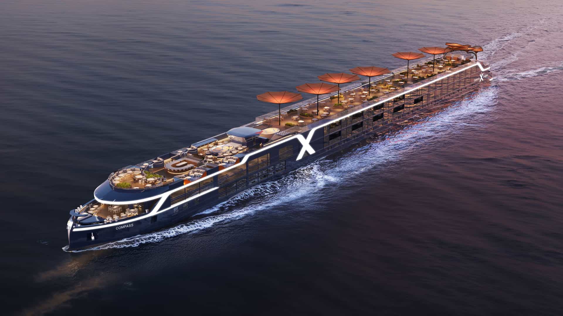 Celebrity Compass river cruise ship exterior.