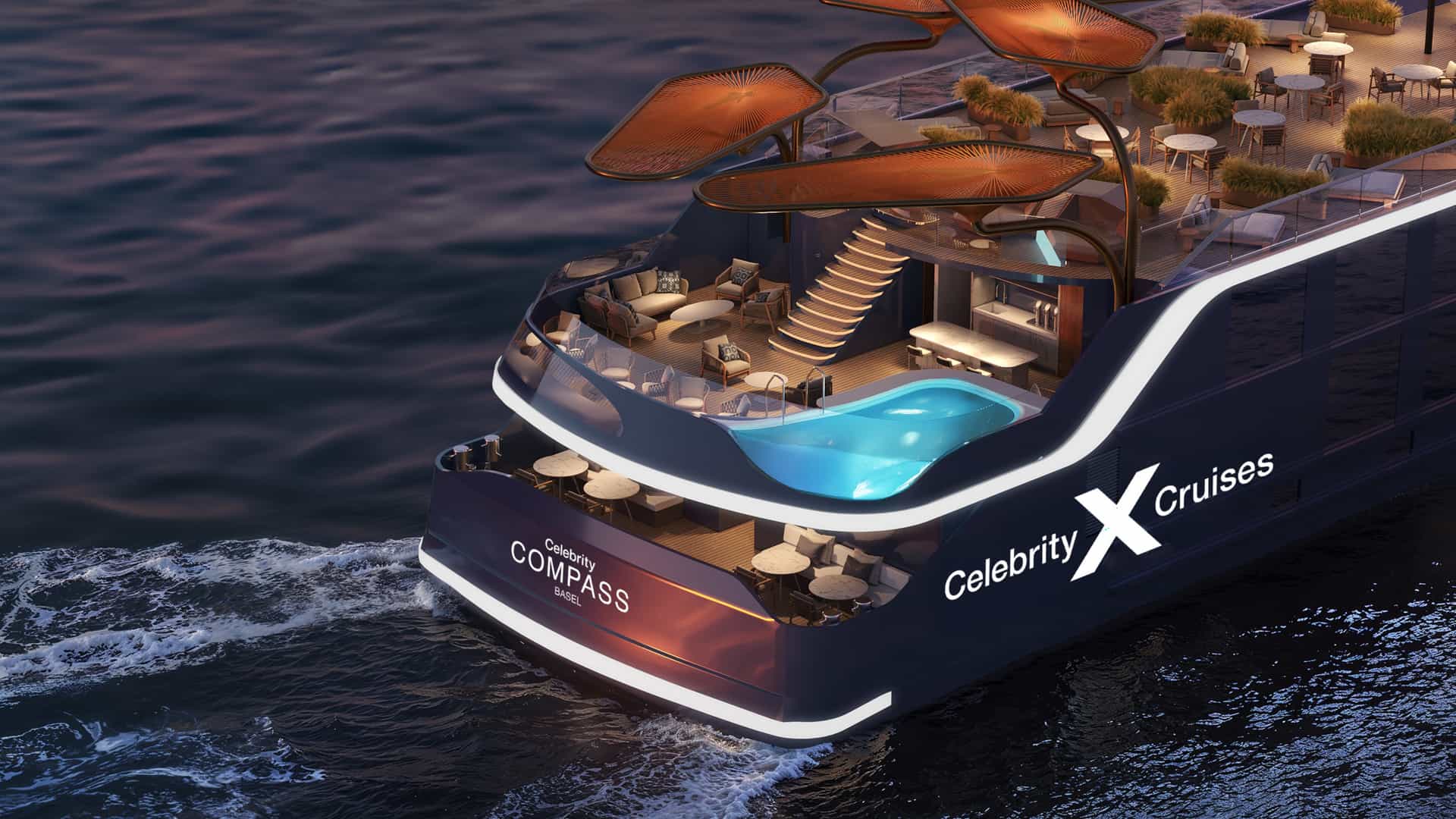A rendering of the pool deck on Celebrity Cruises' Compass river ship.