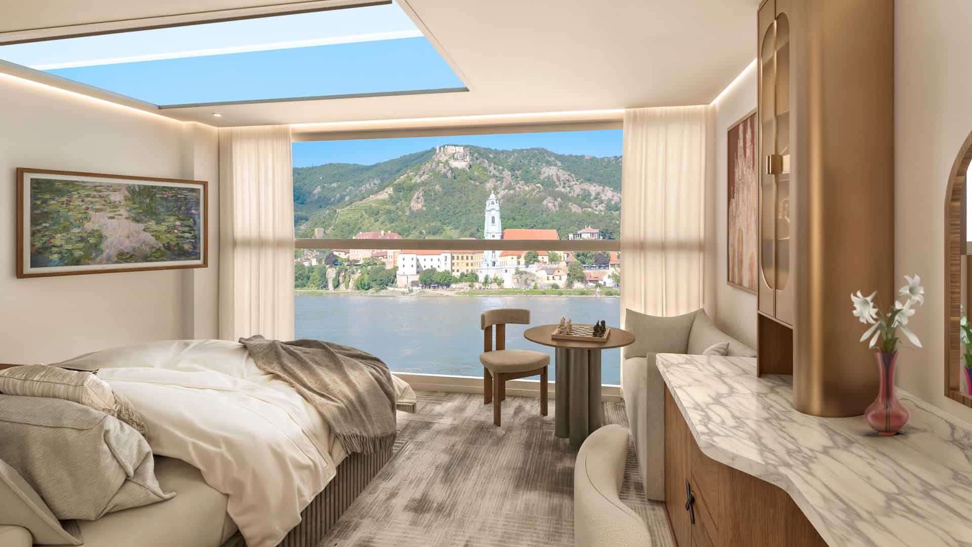 A rendering of a Skylight Infinite Balcony Suite on a Celebrity Cruises' river ship.