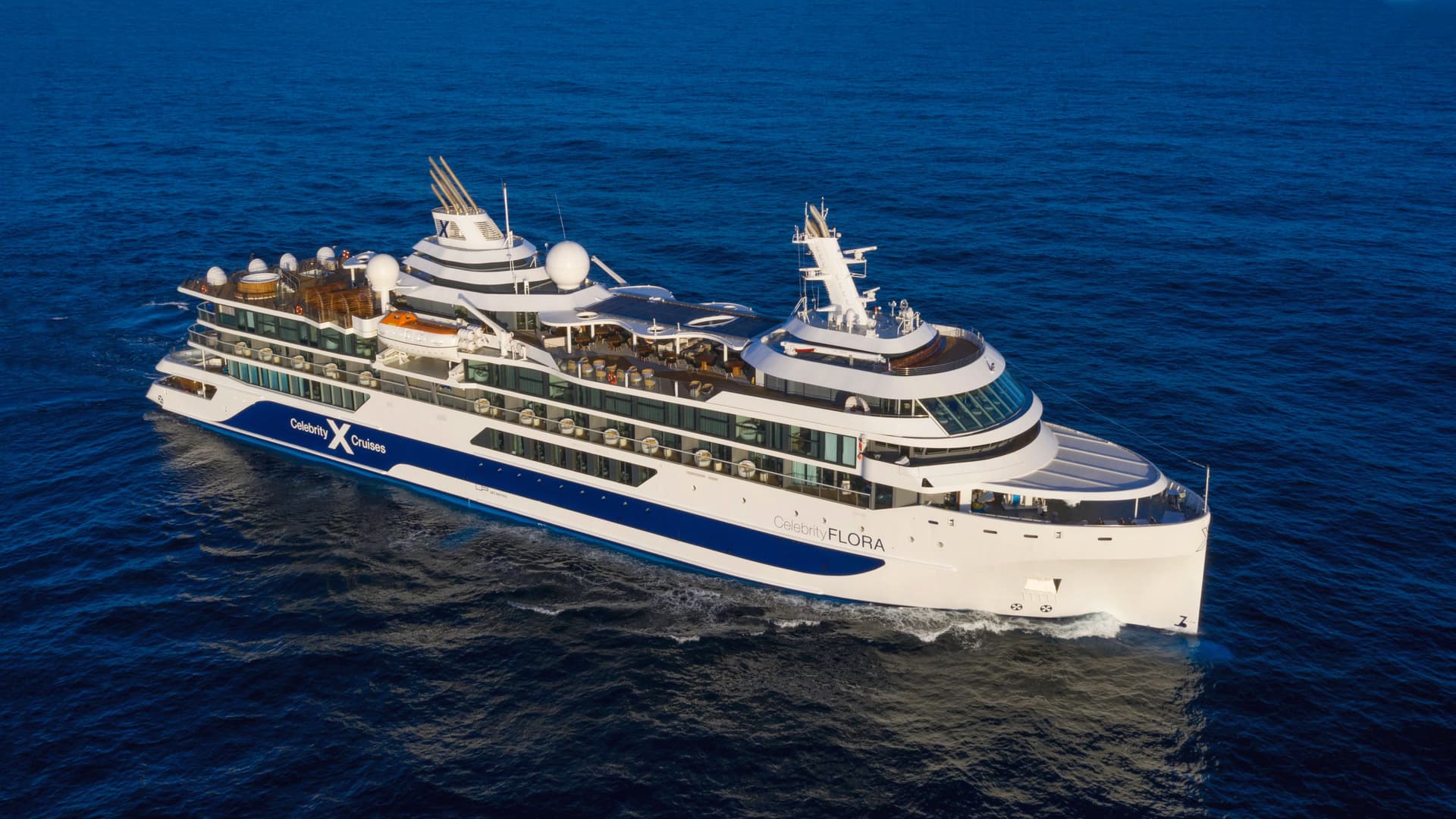 Celebrity Flora cruise ship exterior.