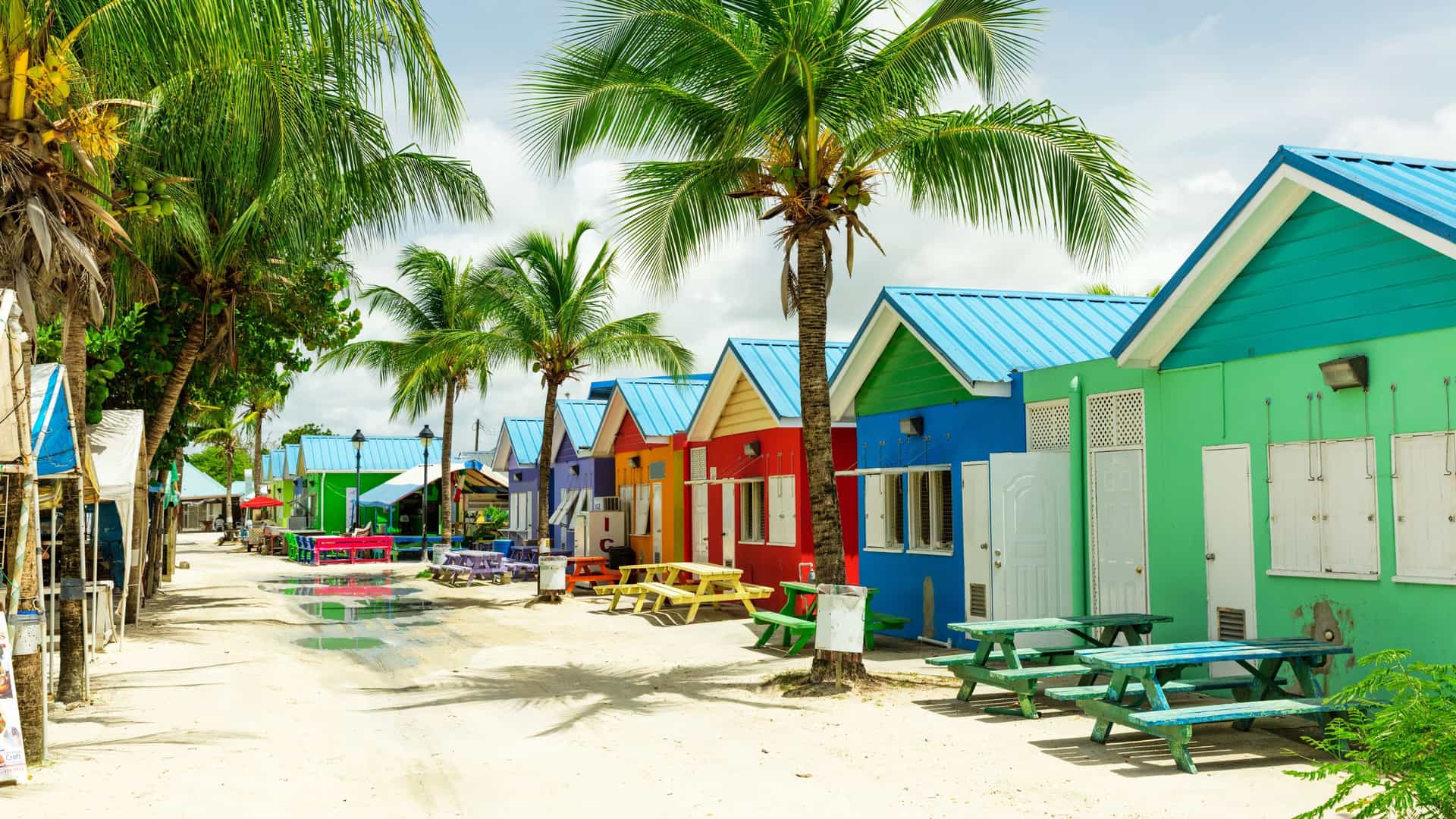 Colorful beach houses in Barbados, Caribbean.